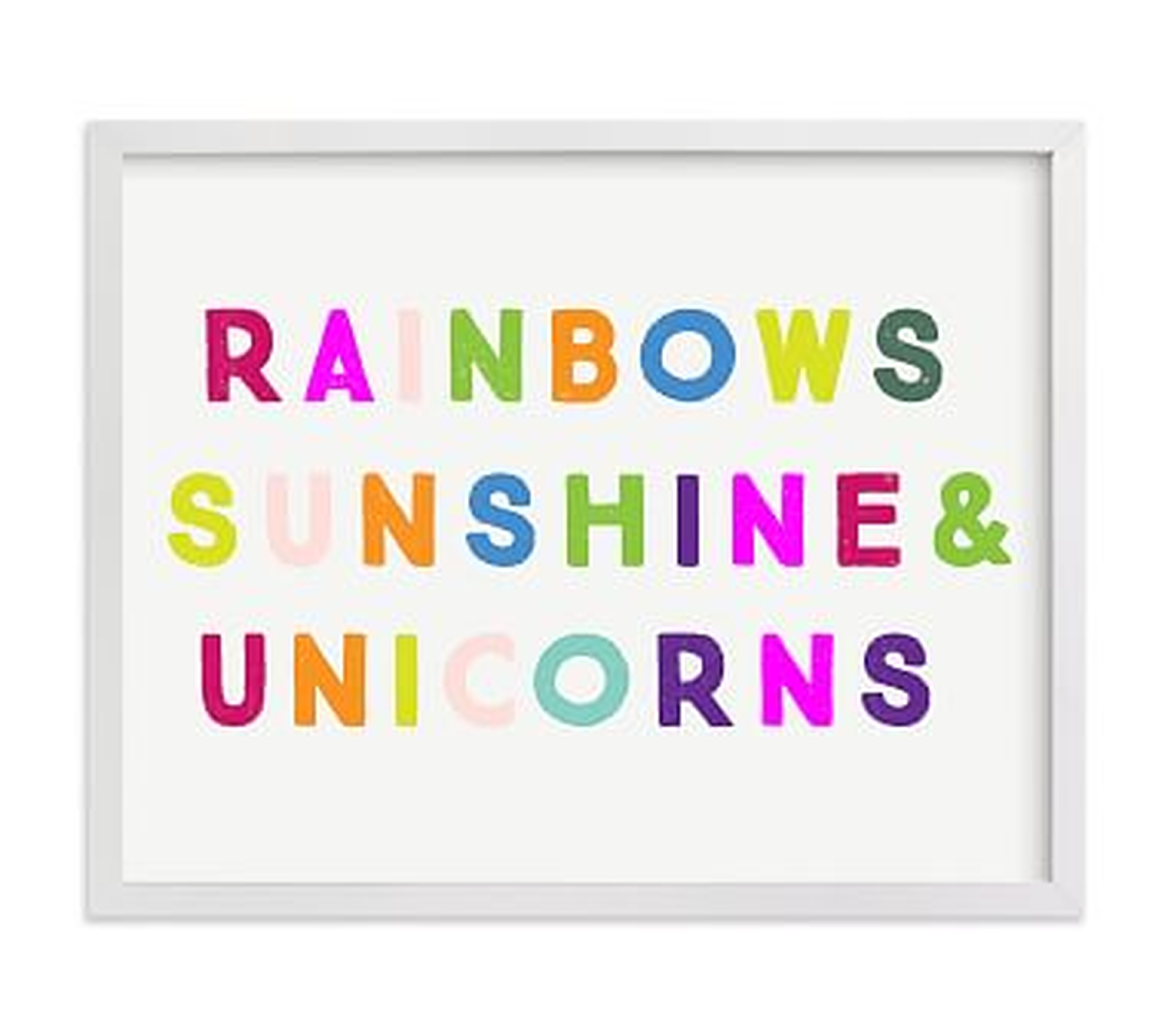 Minted(R) Sunshine Rainbows &amp; Unicorns Wall Art by Lori Wemple; 14x11, White - Pottery Barn Kids