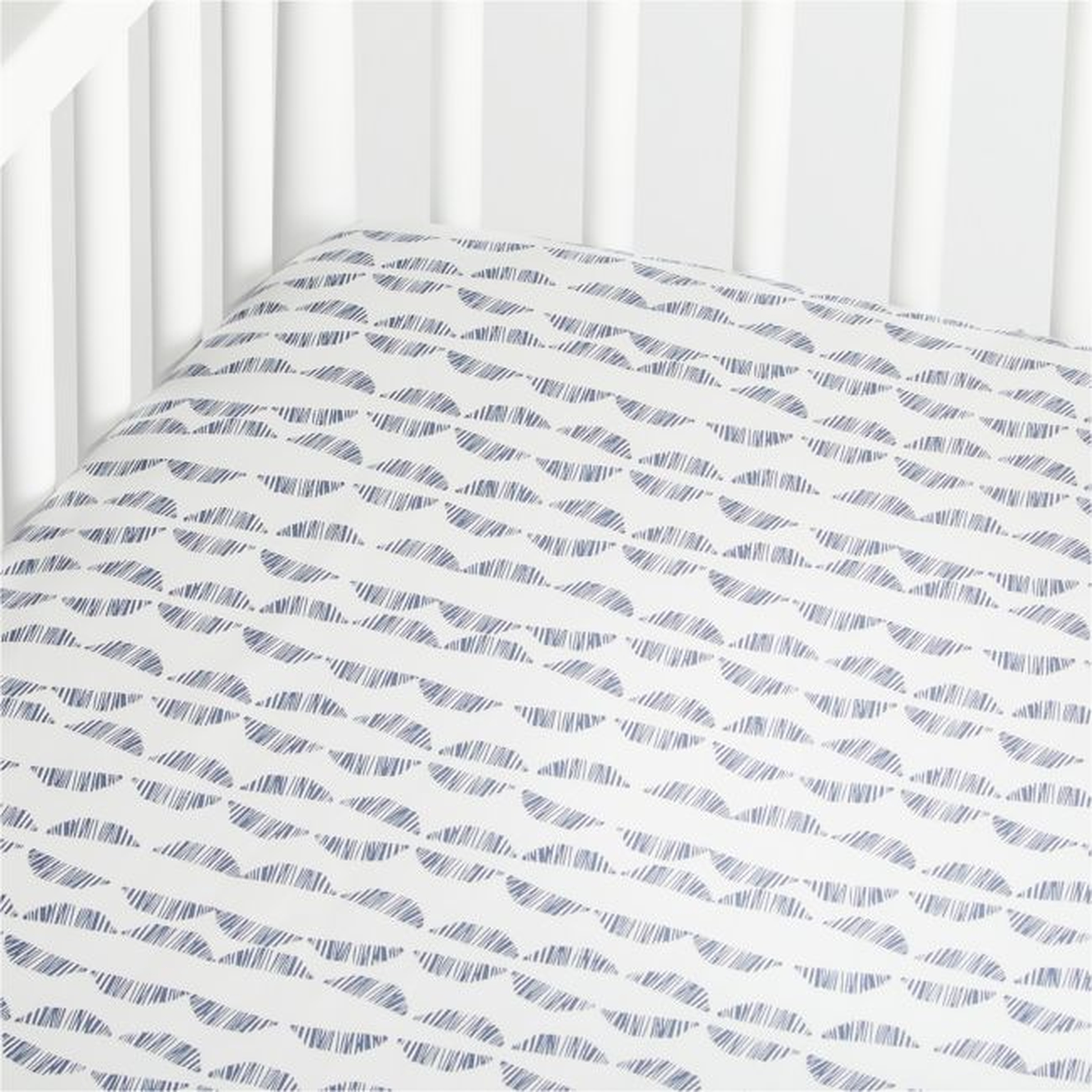 Organic Navy Scallop Crib Fitted Sheet - Crate and Barrel