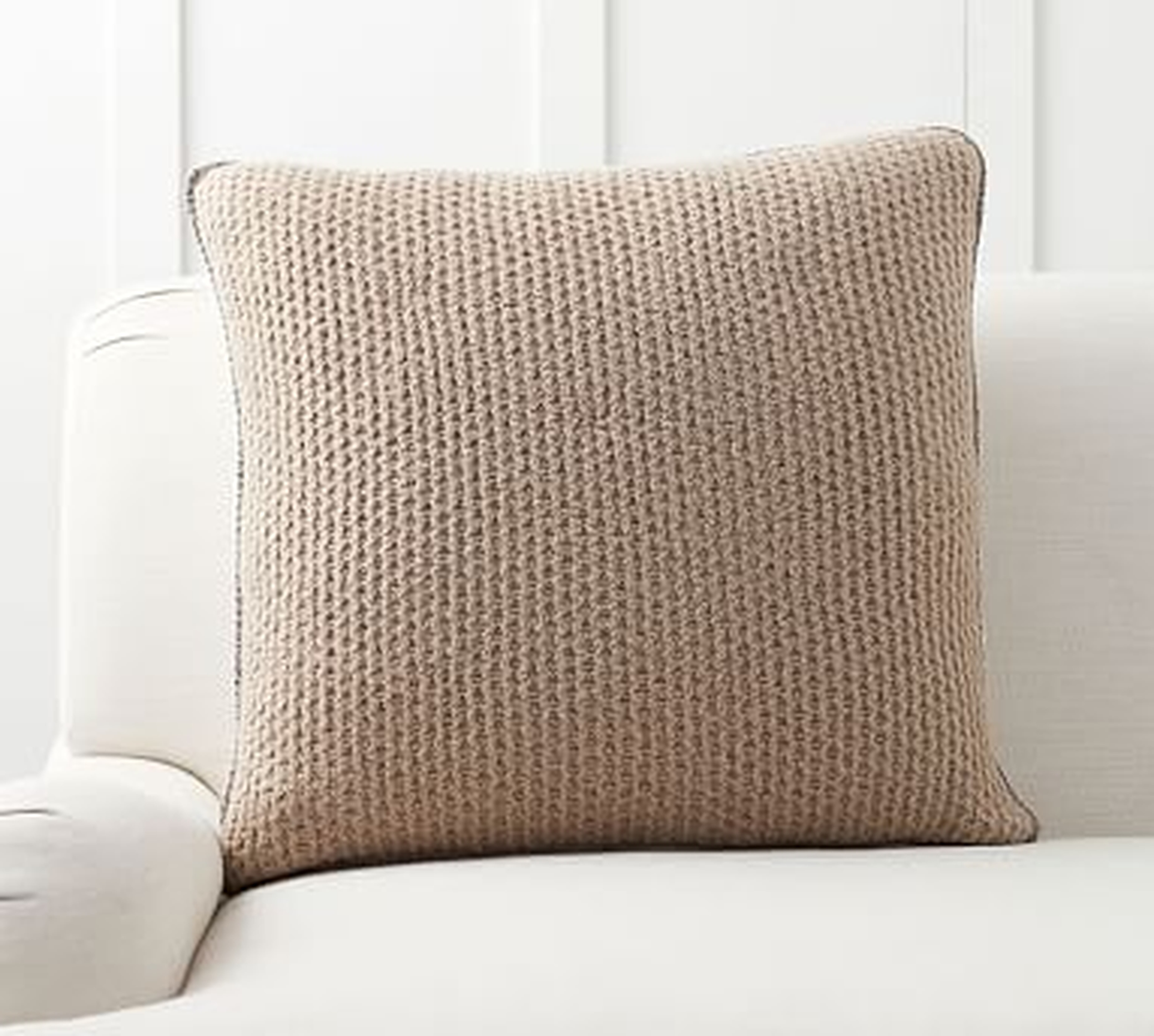 Thermal Knit Sherpa Back Pillow Cover, 24" x 24", Heathered Khaki - Pottery Barn