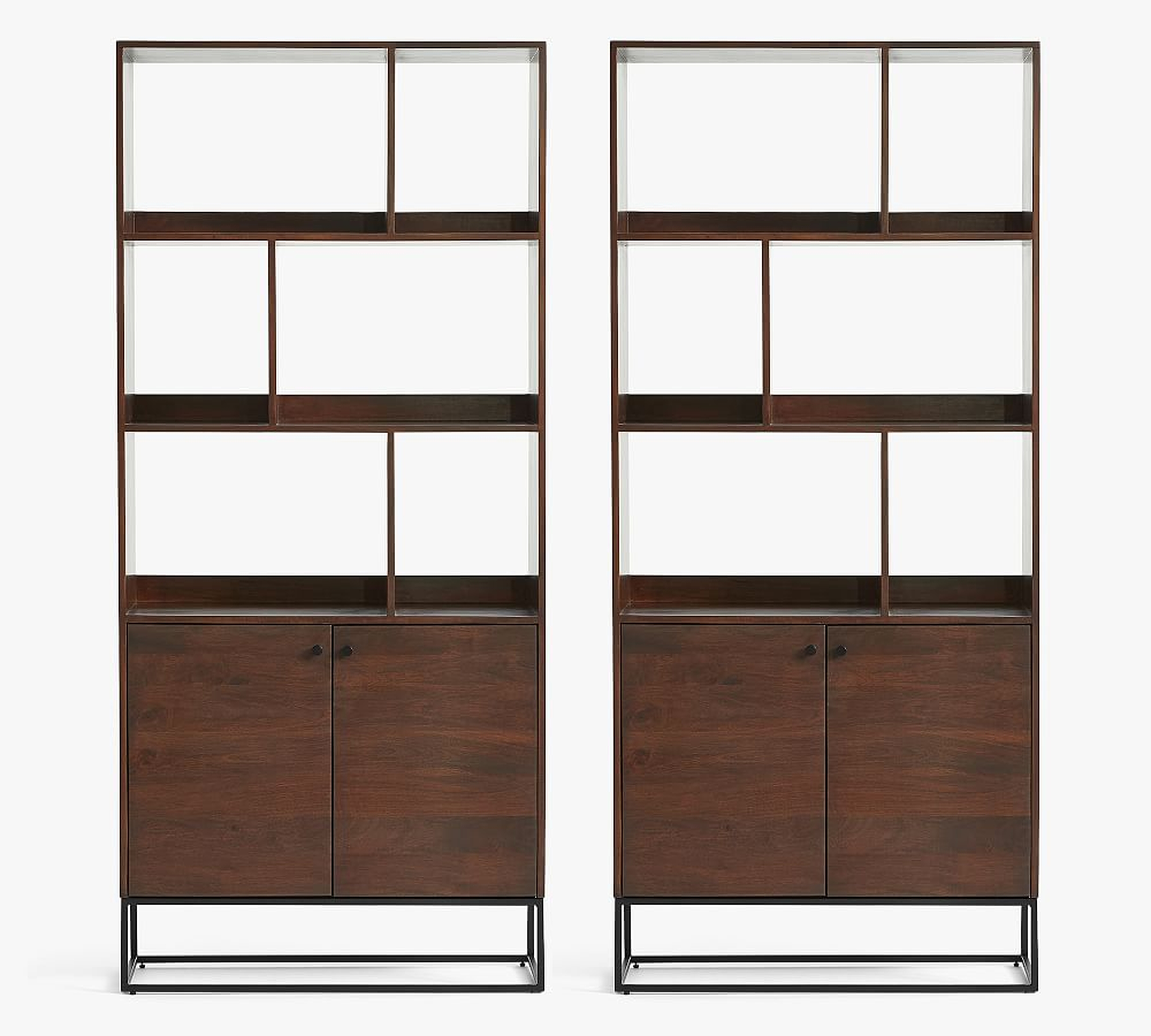 Bradley Bookcase with Doors, Set of 2, Dark Umber, 35.5"L x 79"H - Pottery Barn