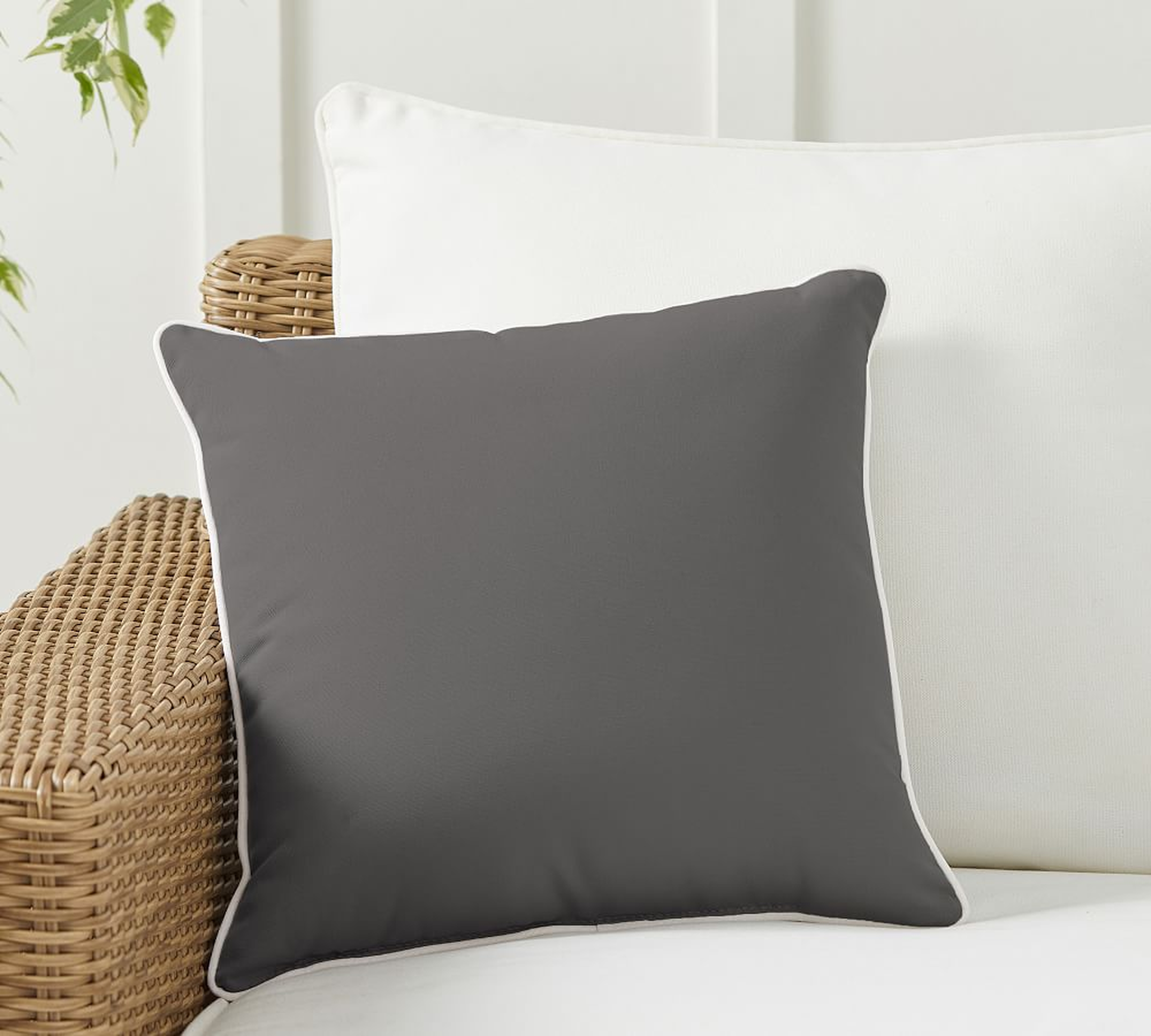 Sunbrella(R) Contrast Piped Solid Indoor/Outdoor Pillow, 18 x 18", Charcoal - Pottery Barn