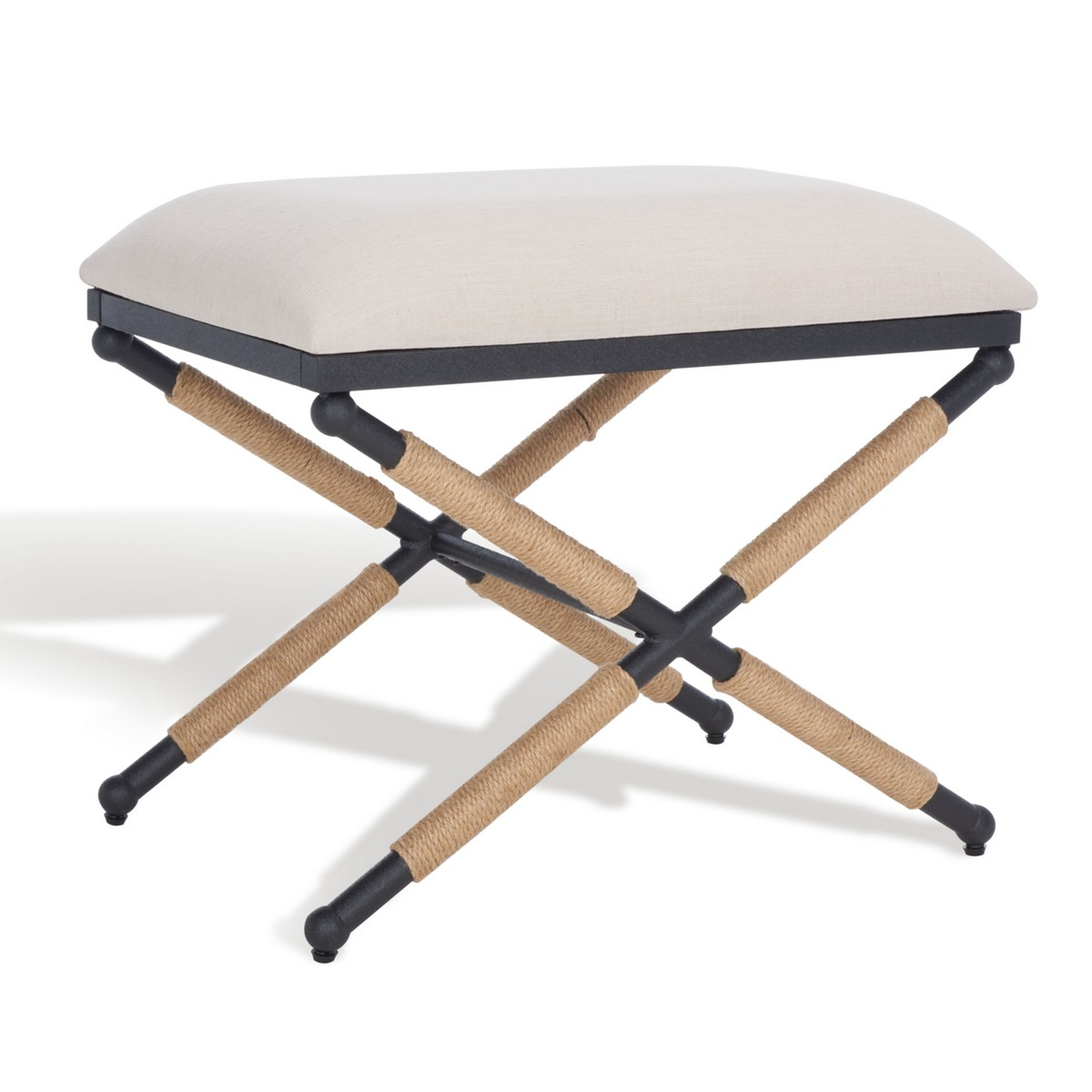 Carmelo Hemp Wrapped Ottoman - Beige/Black - Safavieh Couture