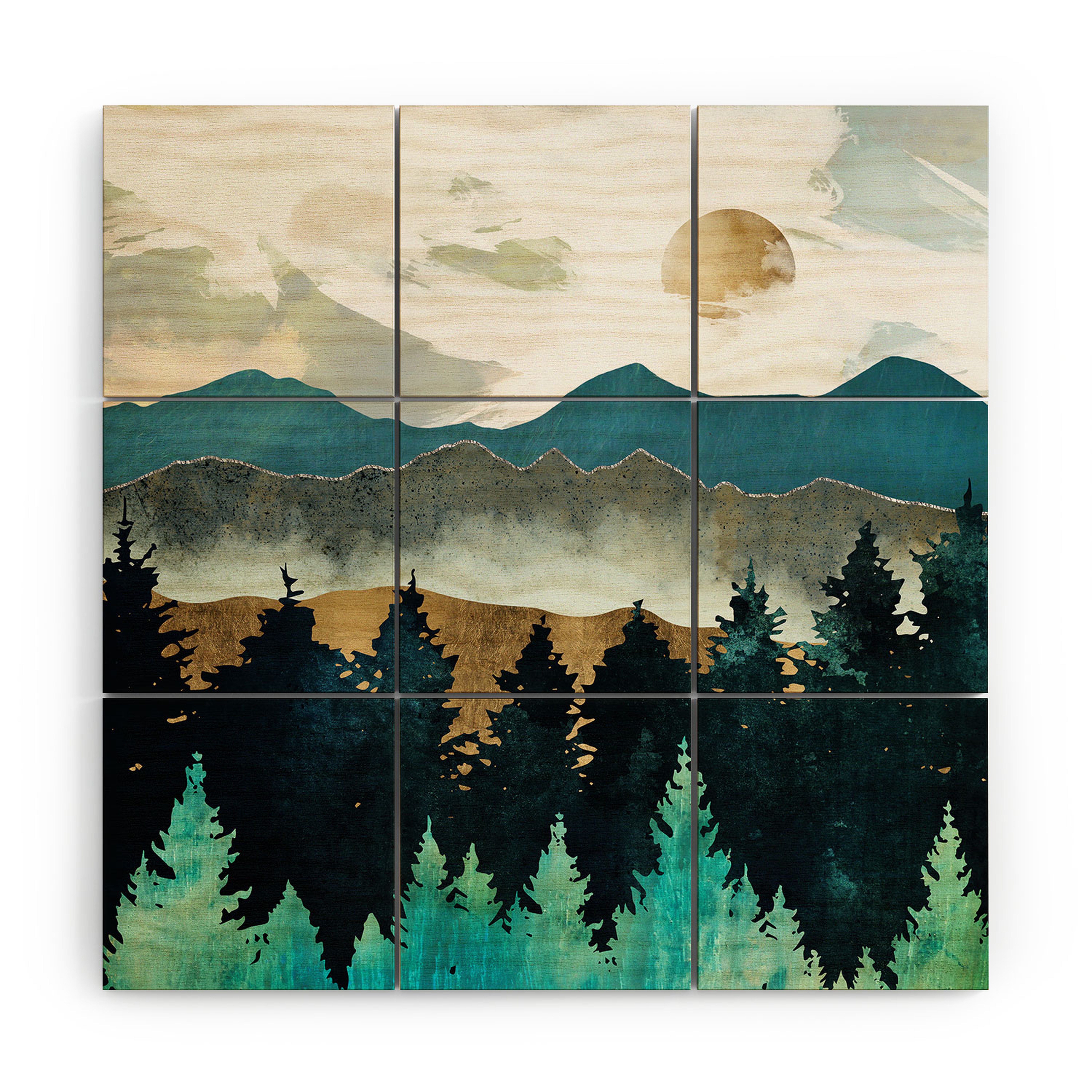 Forest Mist by SpaceFrogDesigns - Wood Wall Mural3' X 3' (Nine 12" Wood Squares) - Wander Print Co.