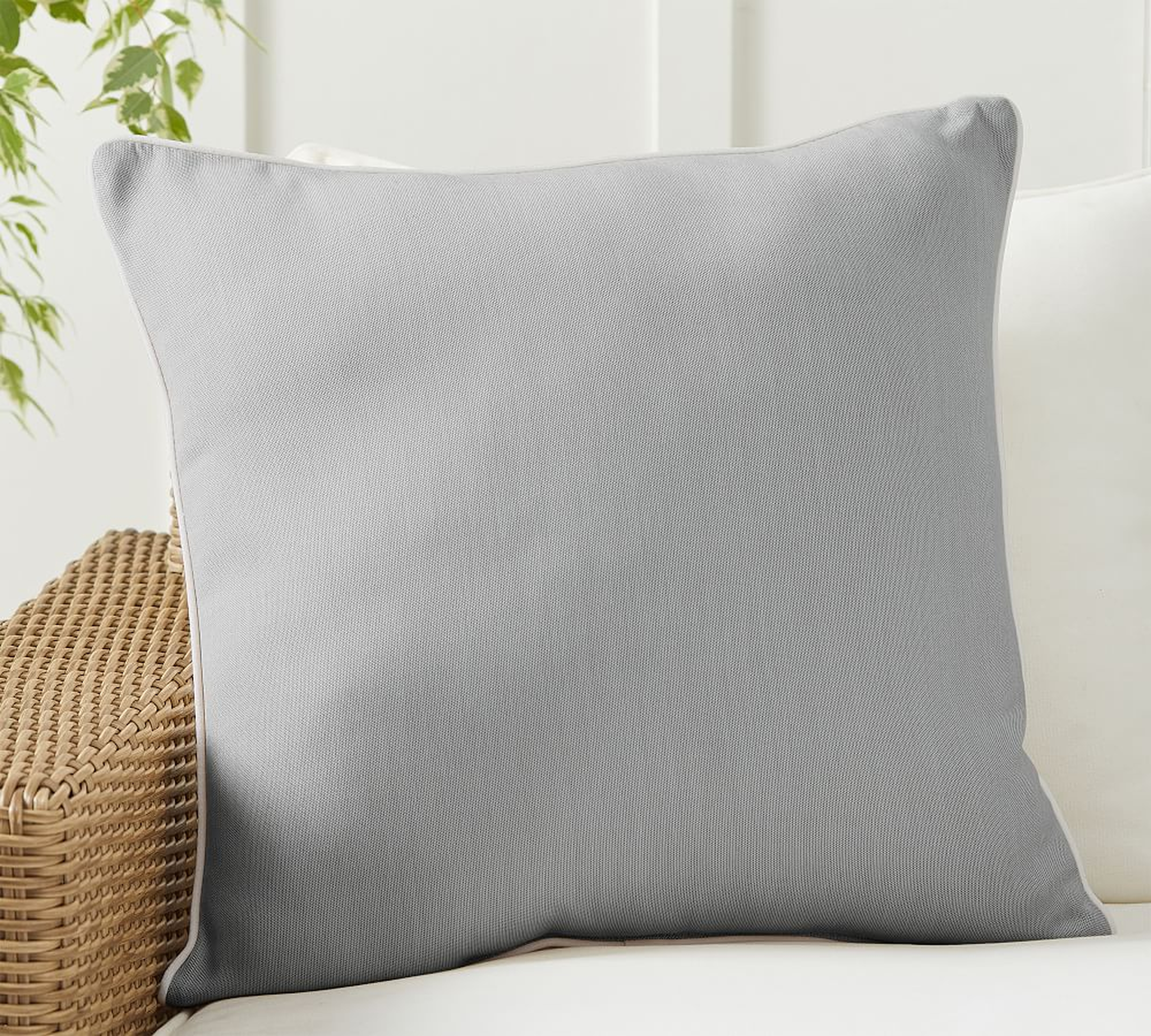 Sunbrella(R) Contrast Piped Solid Indoor/Outdoor Pillow, 24 x 24", Silver - Pottery Barn