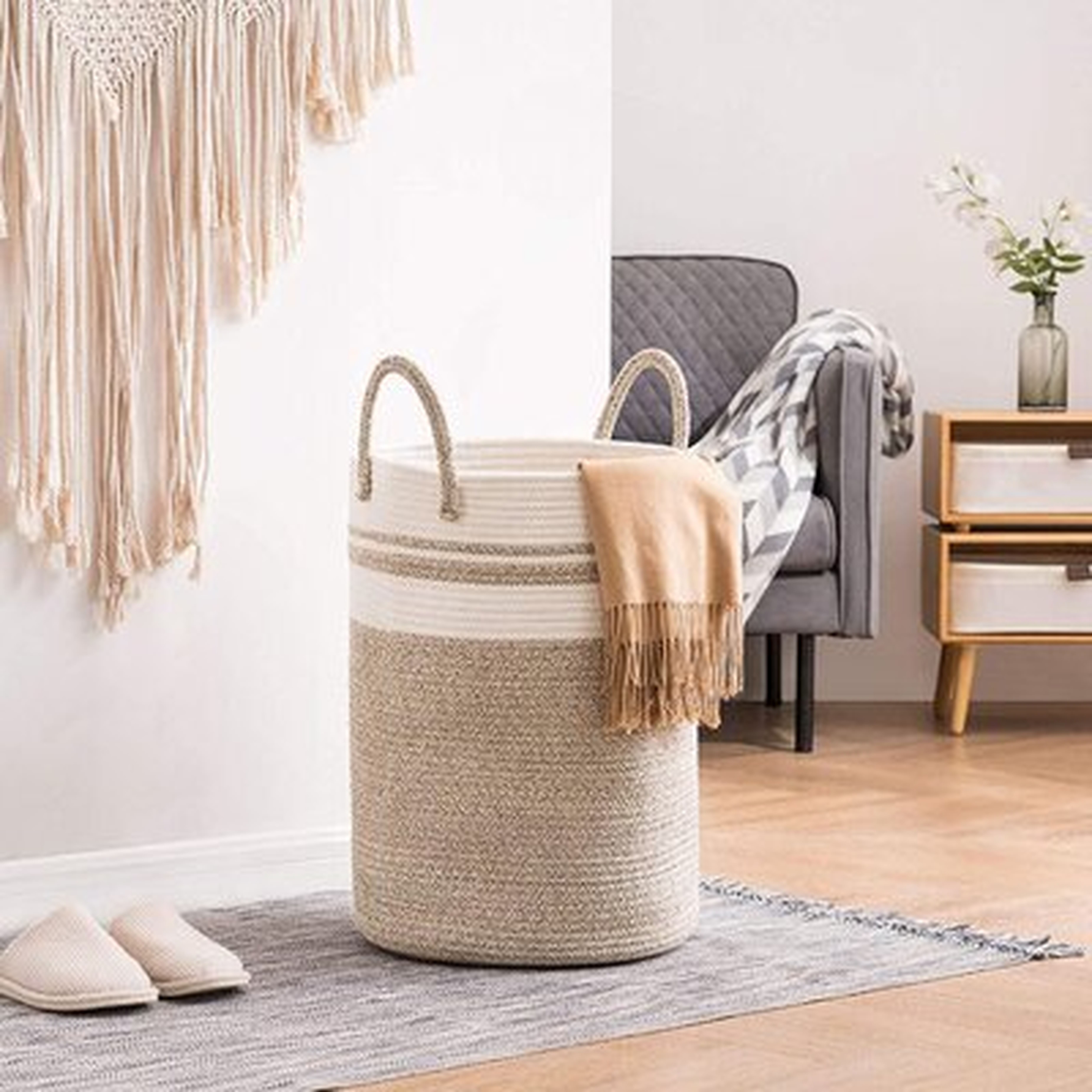 Woven Rope Laundry Hamper With Handles, Tall Laundry Basket For Blanket Storage, Heavy Duty Clothes Hamper For Bedroom - Wayfair