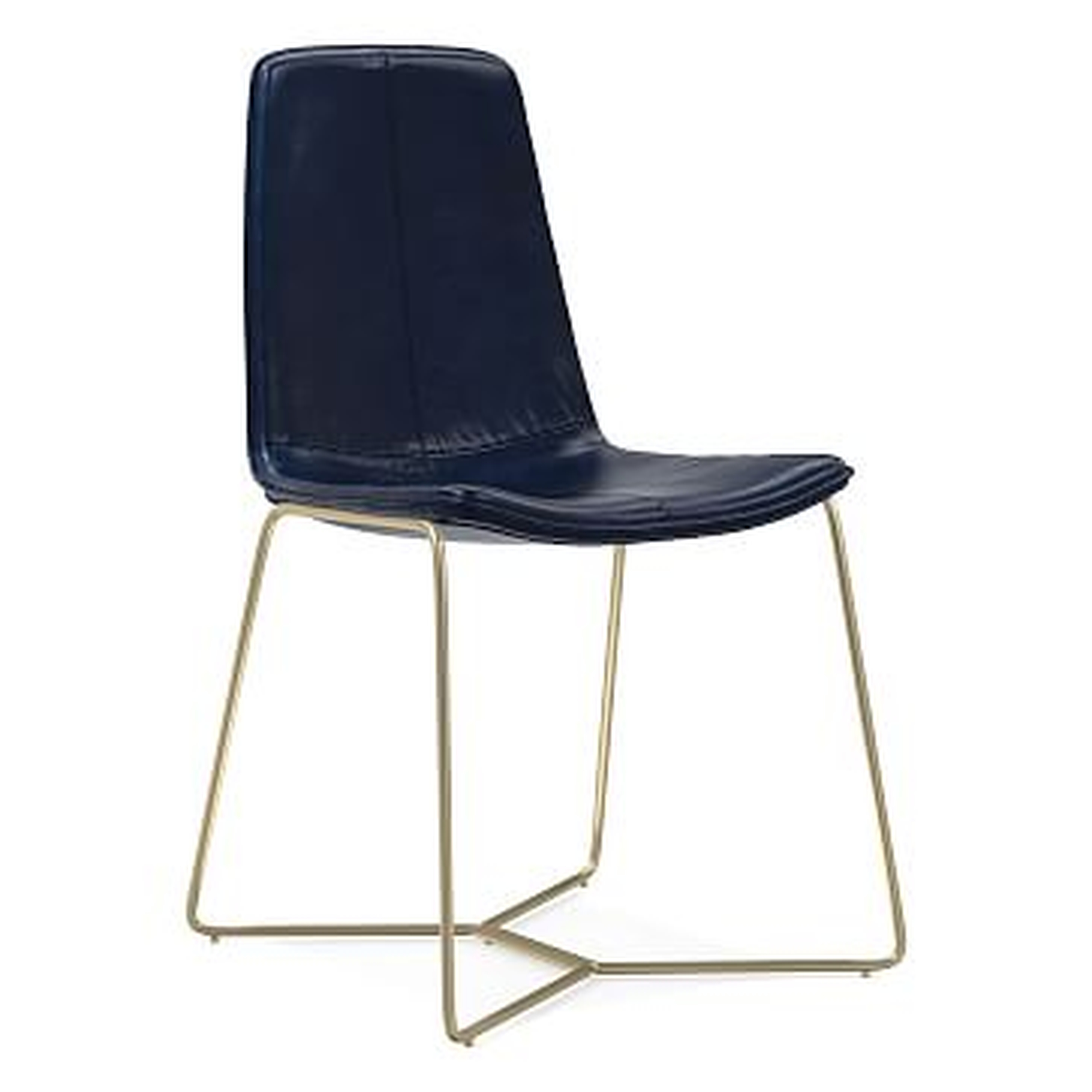 Slope Dining Chair, Ludlow Leather, Navy, Light Bronze - West Elm