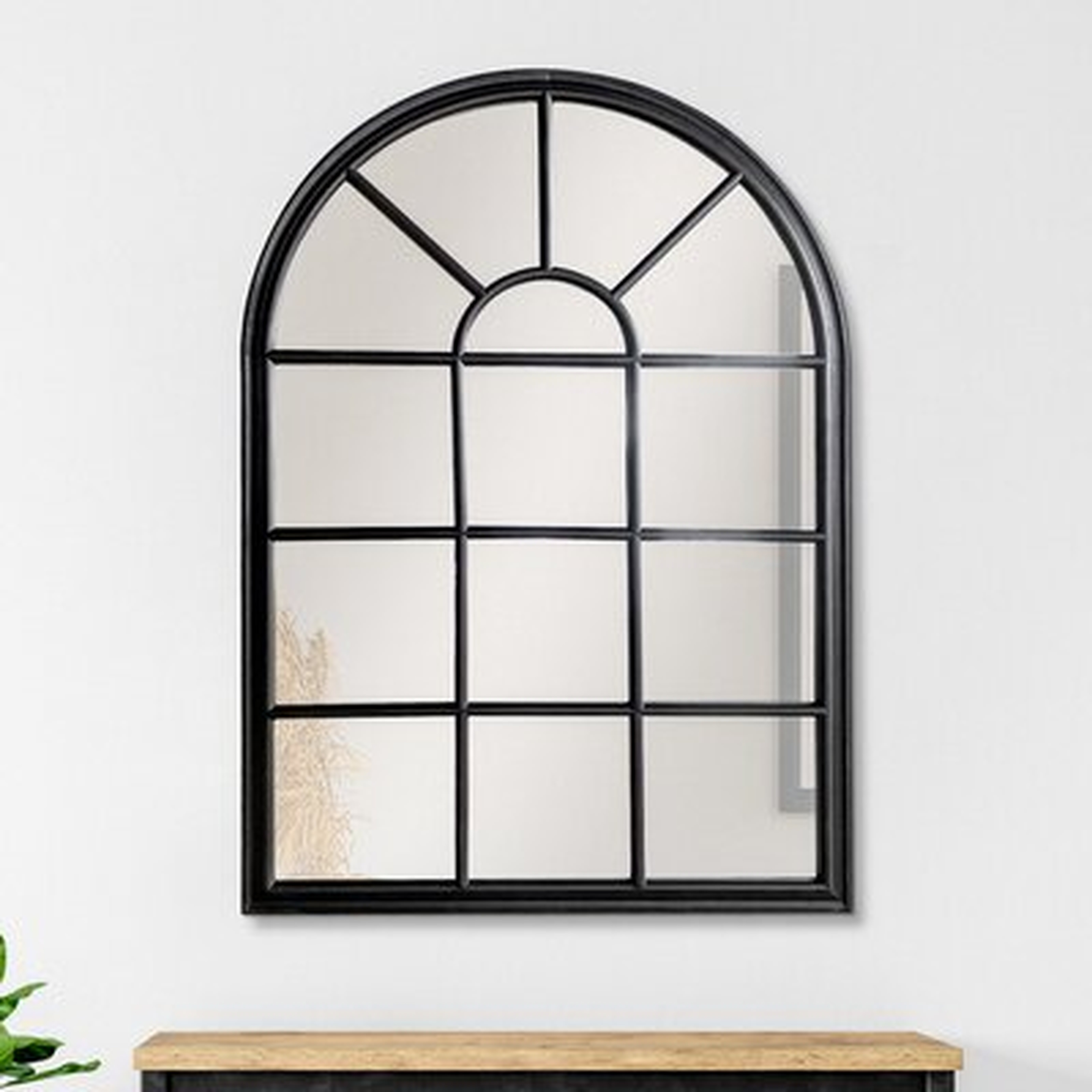 Window Pane Wooden Frame Floor Mirror With Arched Top, Black - Wayfair