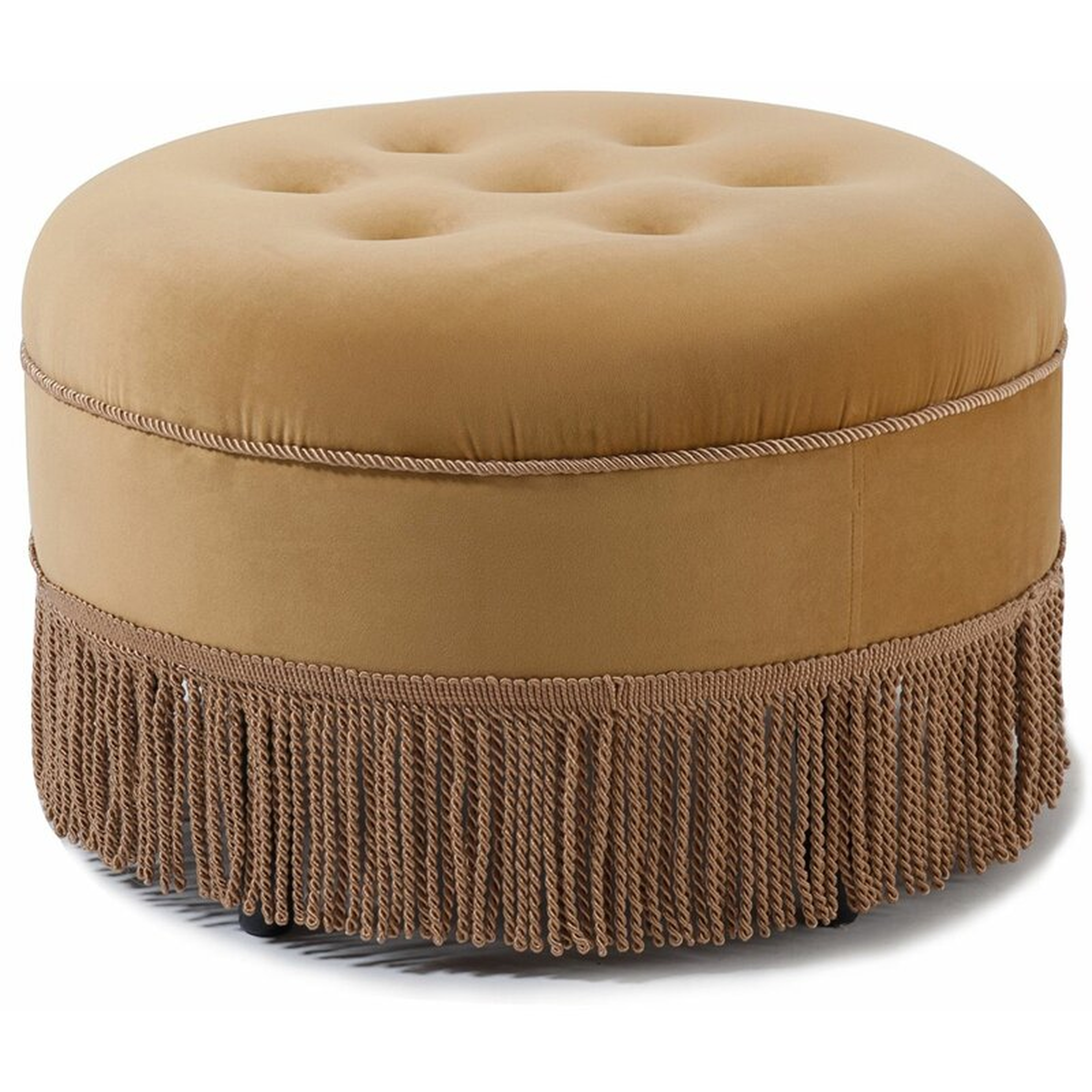 Opehlia 24" Wide Tufted Round Cocktail Ottoman, Gold Polyester - Wayfair