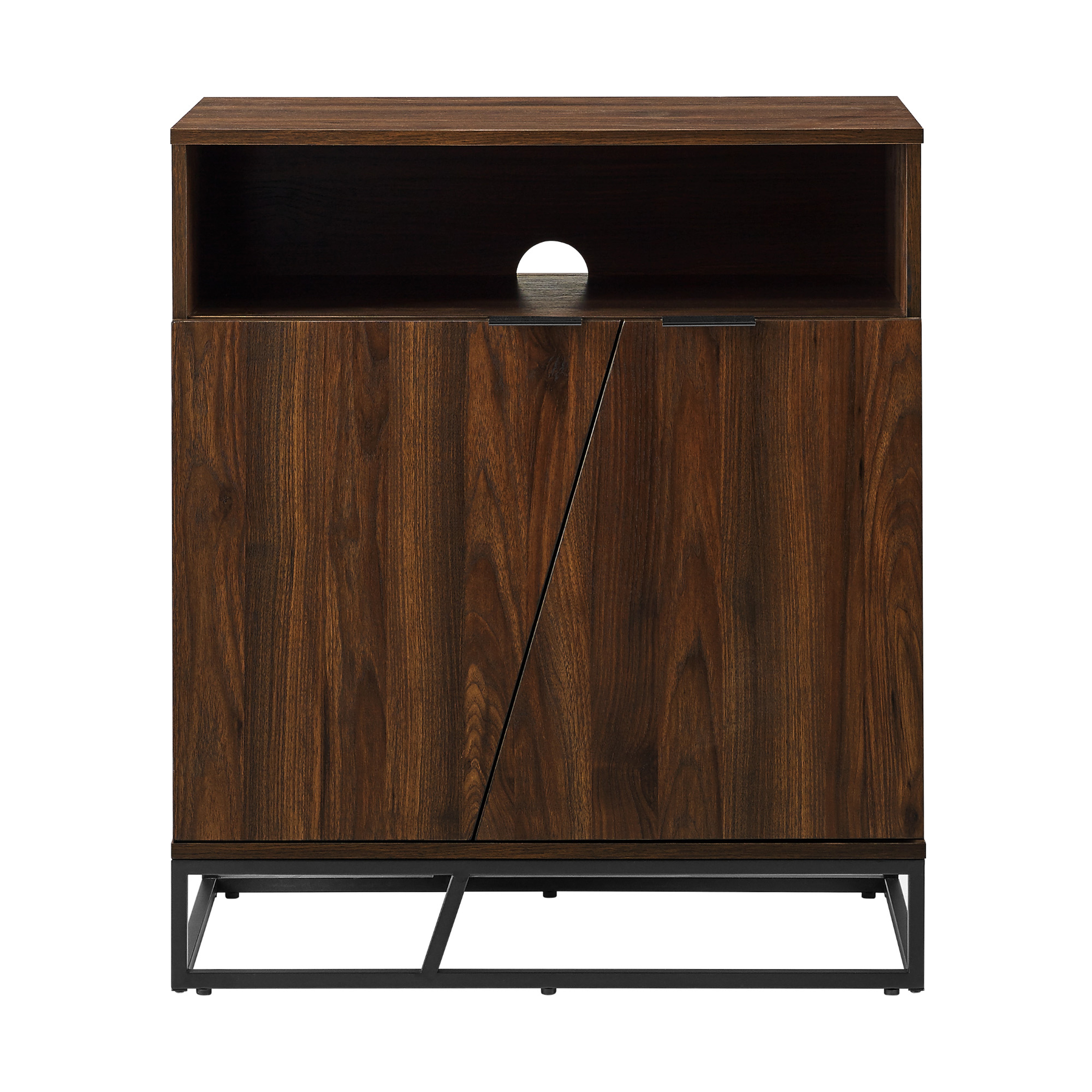 Contemporary Asymmetrical Angled Door Accent Cabinet – Dark Walnut - Walker Edison