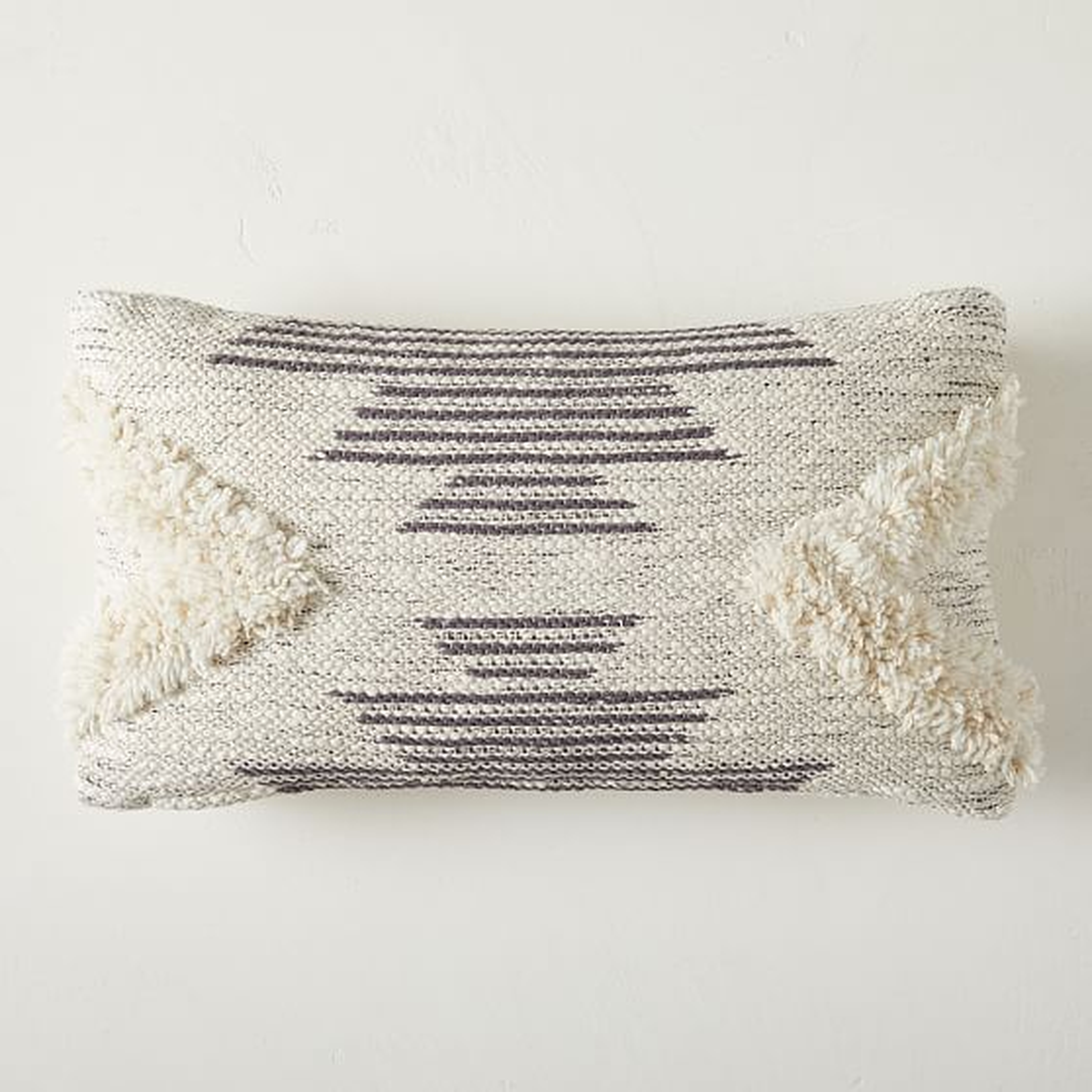 Meeting Shapes with Fringe Lumbar Pillow Cover, 12"x21", Neutral - West Elm