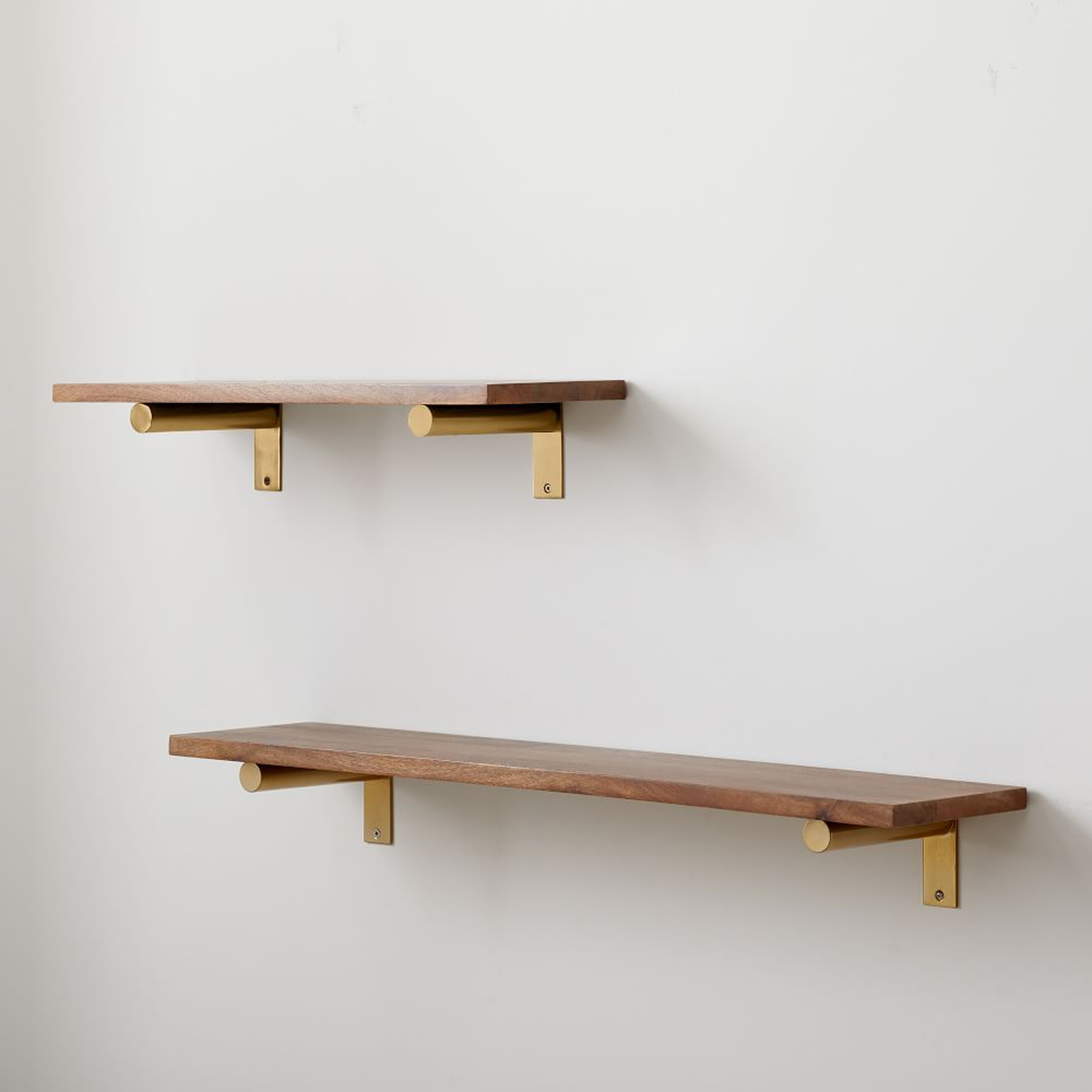 Linear Cool Walnut Wood Shelf 3FT, Jordan Brackets, Antique Brass - West Elm