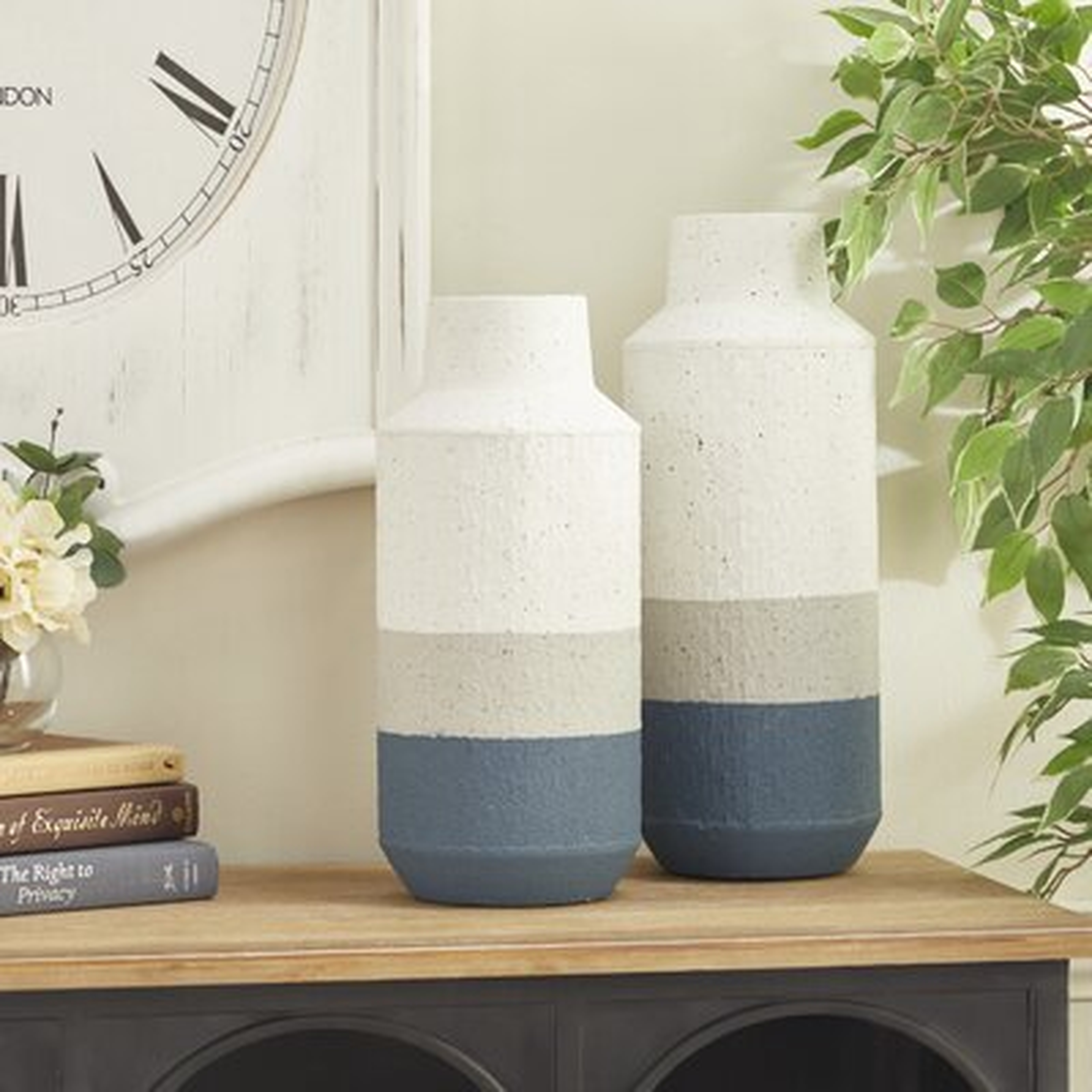 2 Piece Hasting White/Blue Wood Table Vase Set - Wayfair