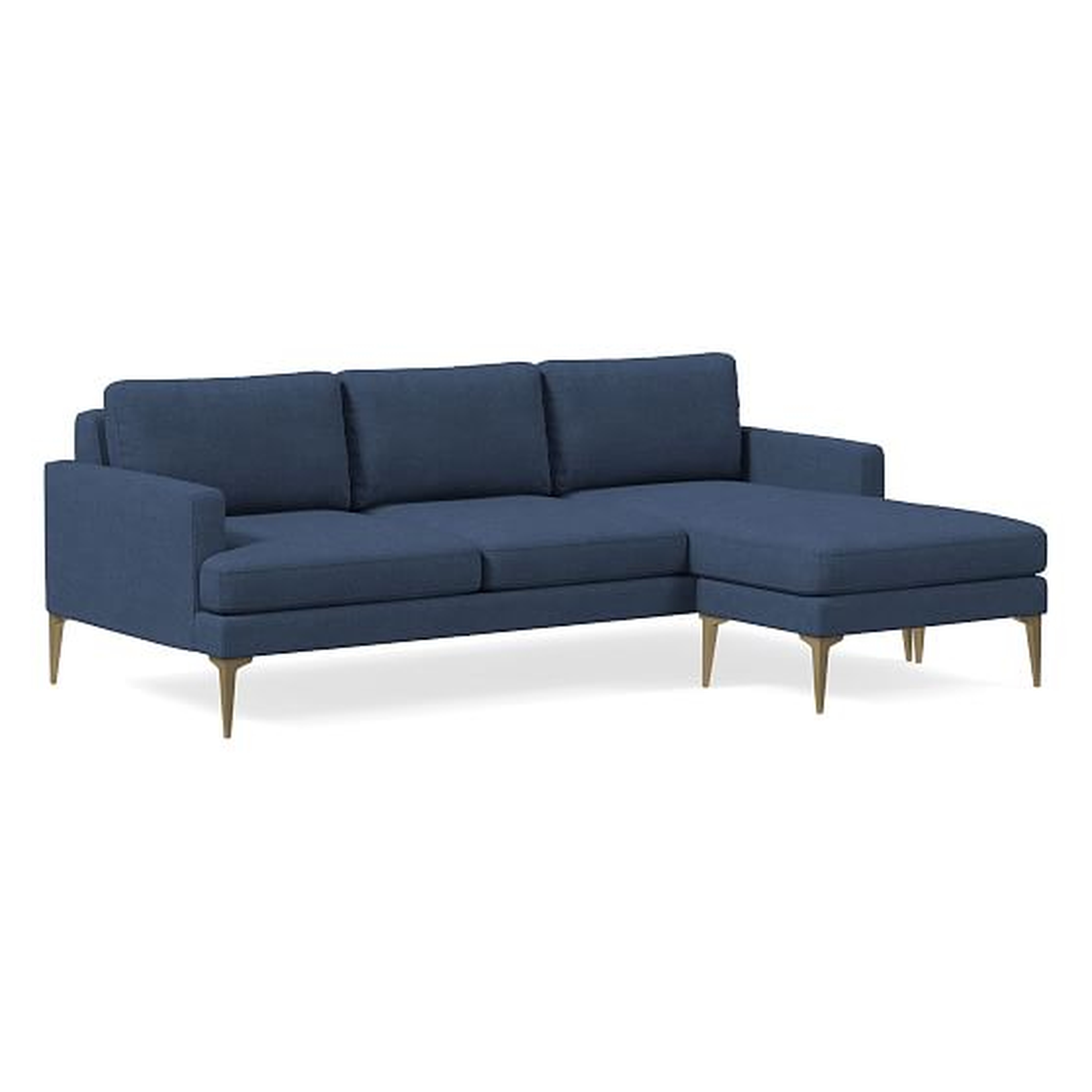 Andes Flip Sectional, Poly, Performance Yarn Dyed Linen Weave, French Blue, Blackened Brass - West Elm