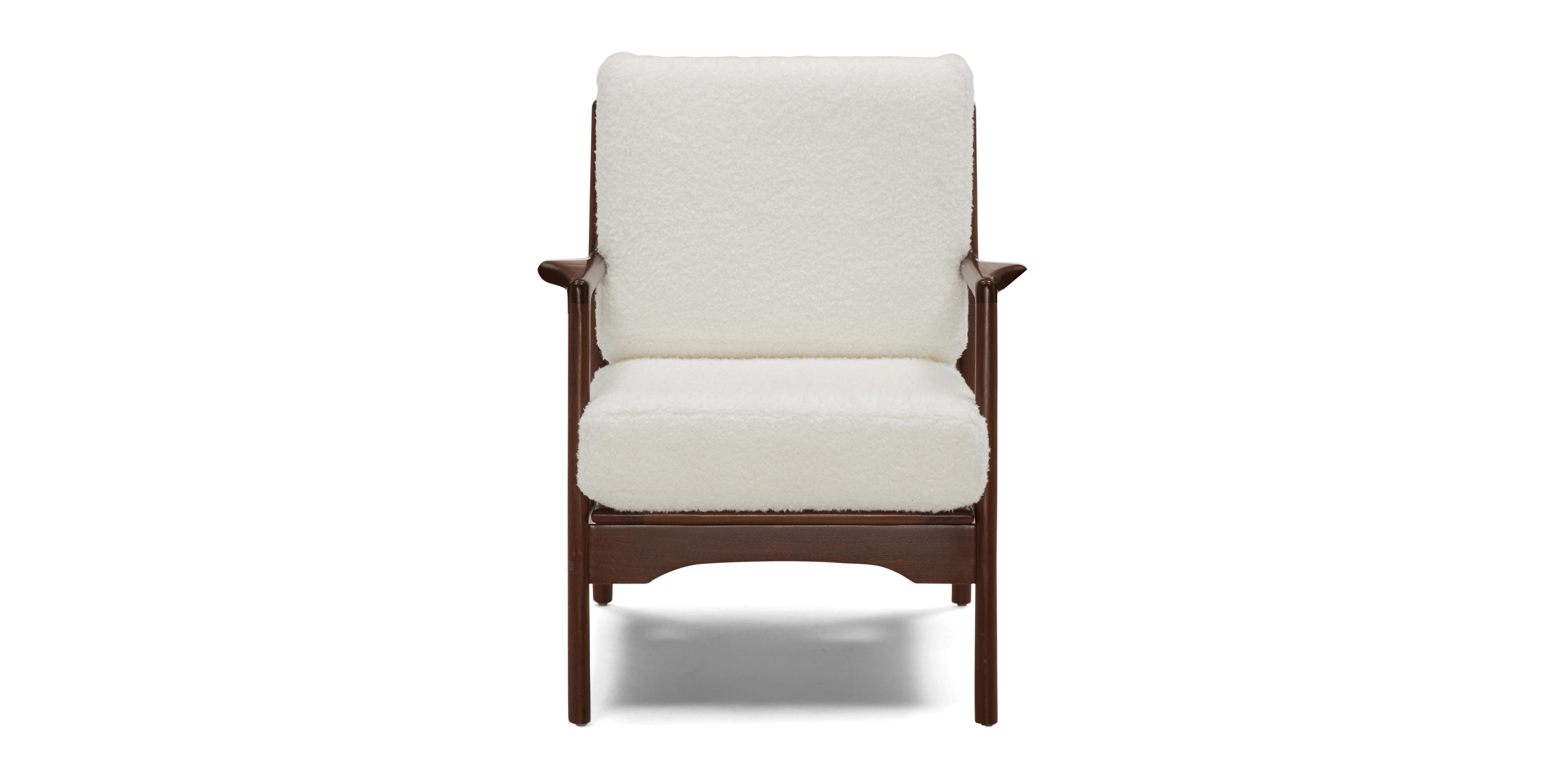 Beige/White Collins Mid Century Modern Chair - Shearling Whisper - Walnut - Joybird