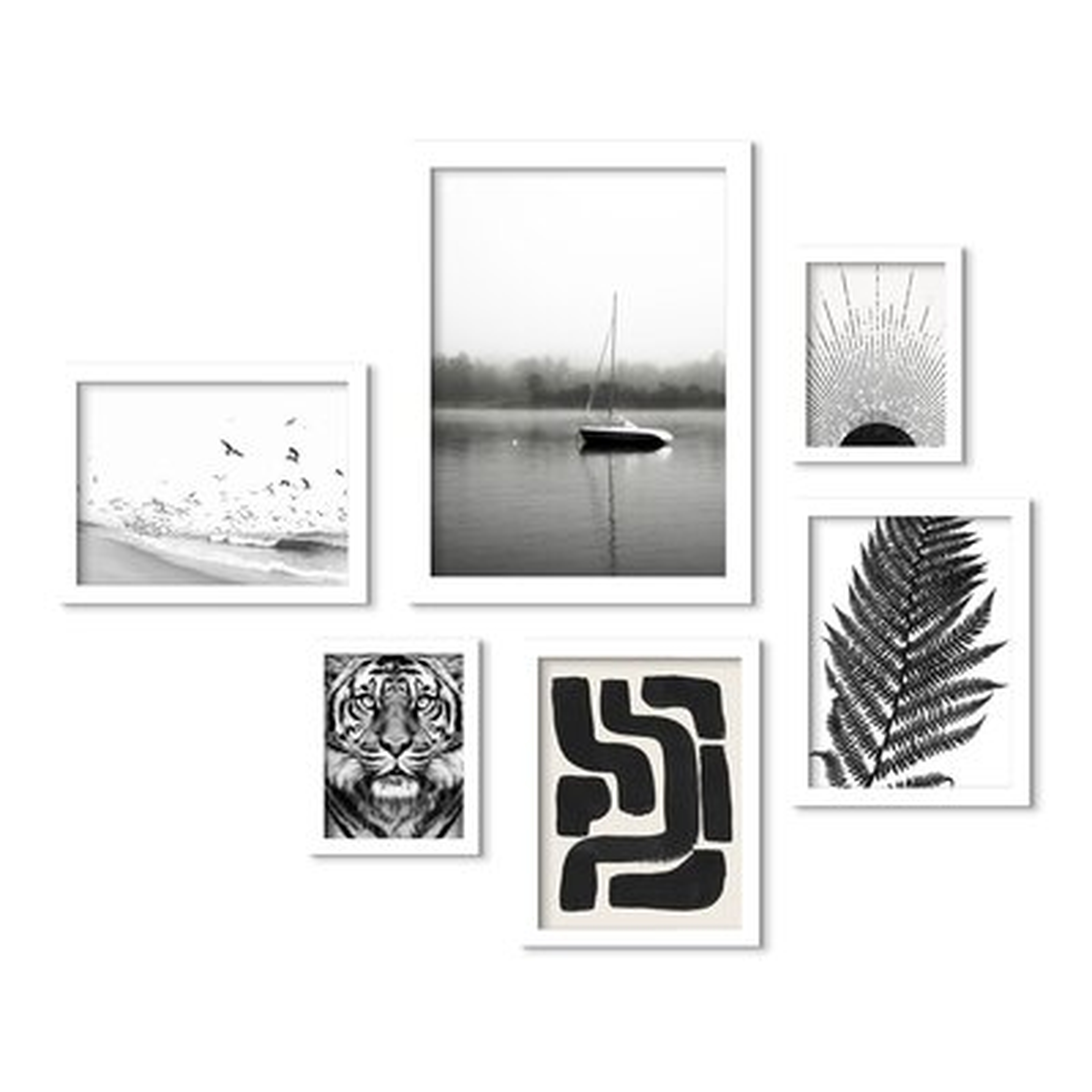 Contemporary Abstract Black and White Boat in Fog by Tanya Shumkina - 6 Piece Picture Frame Print Set on Paper - Wayfair