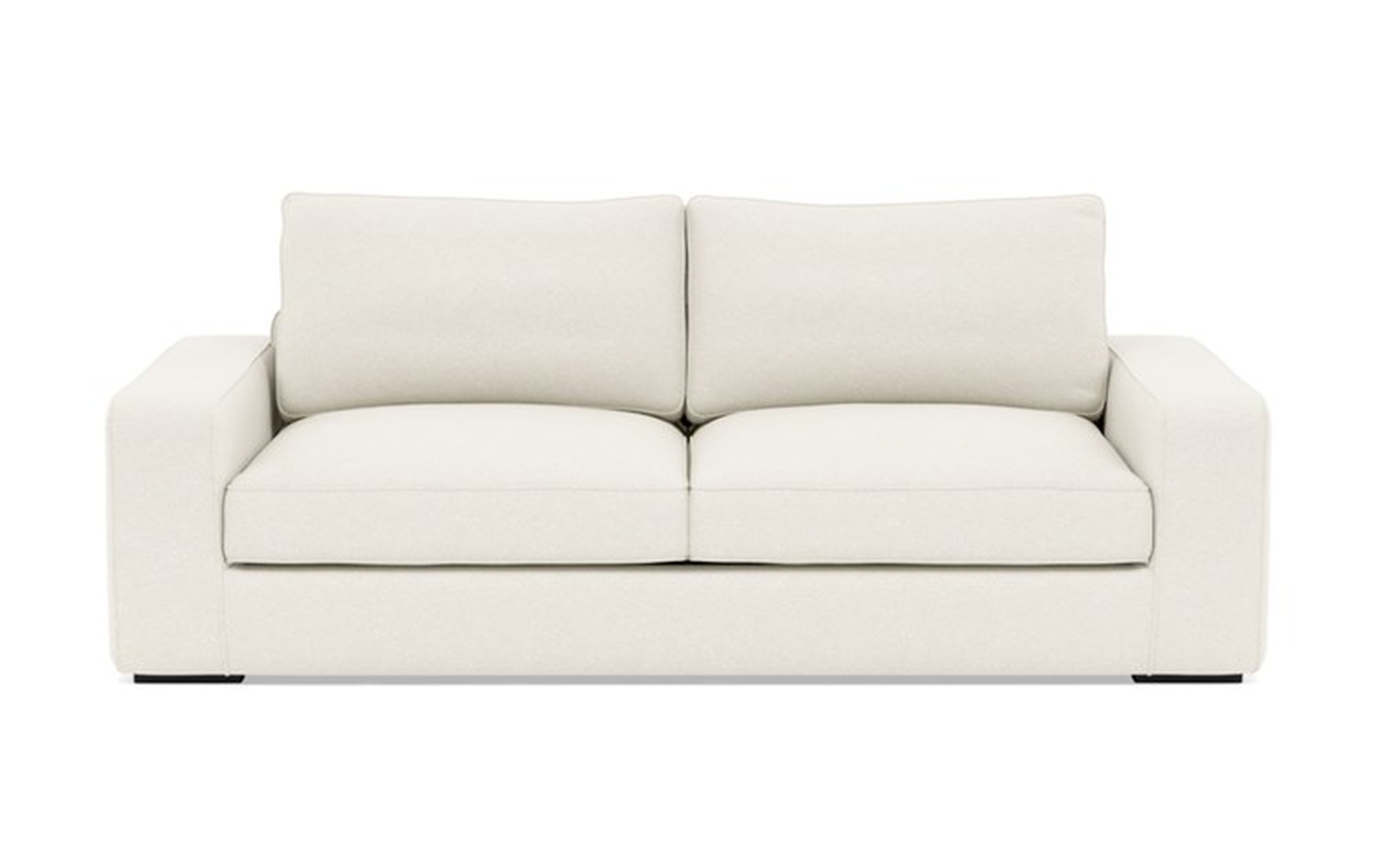 Ainsley Sofa with White Cirrus Fabric, down alt. cushions, and Matte Black legs - Interior Define