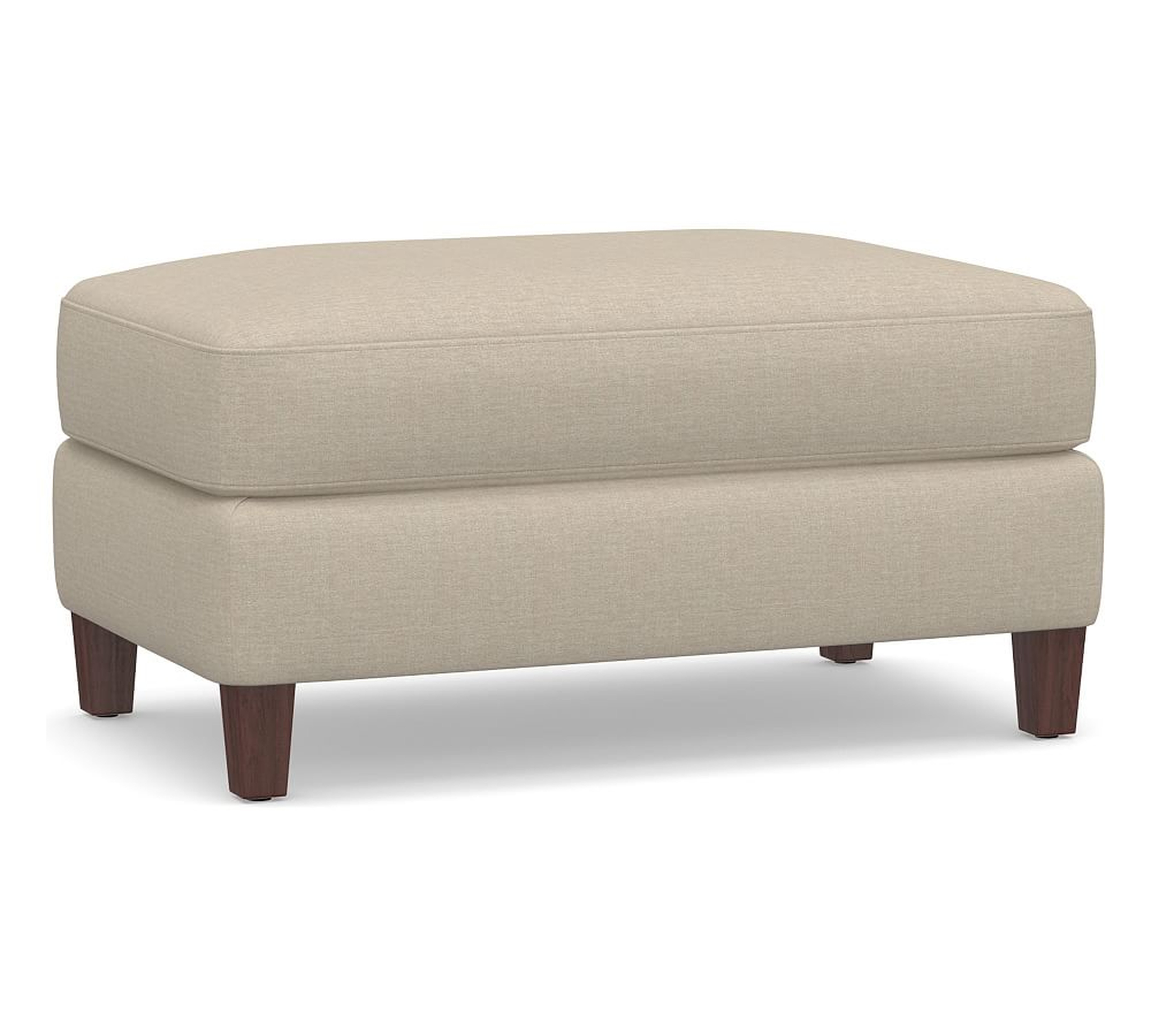 SoMa Ember Upholstered Ottoman, Polyester Wrapped Cushions, Brushed Crossweave Natural - Pottery Barn