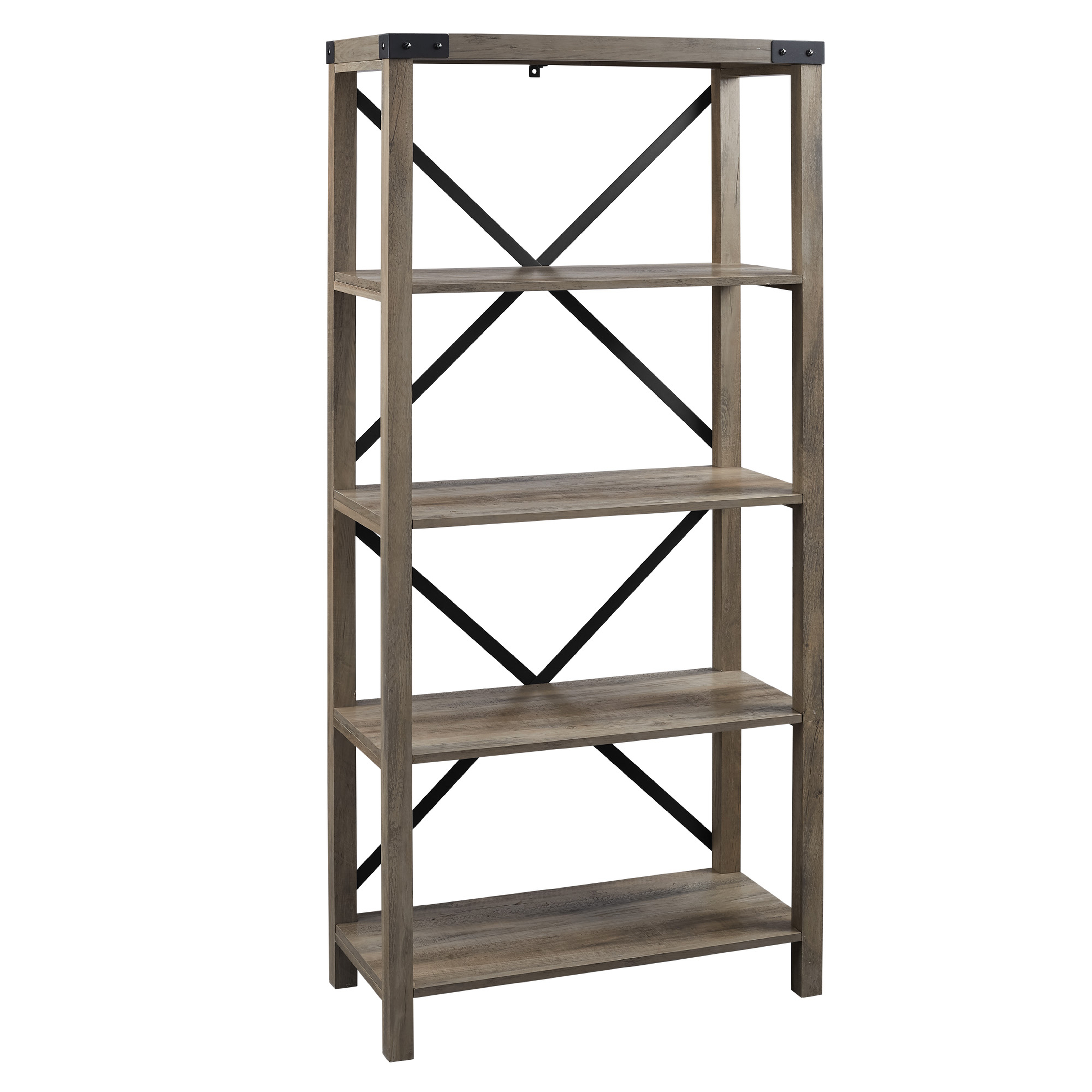 64" Farmhouse Metal X Bookshelf - Grey Wash  - Walker Edison