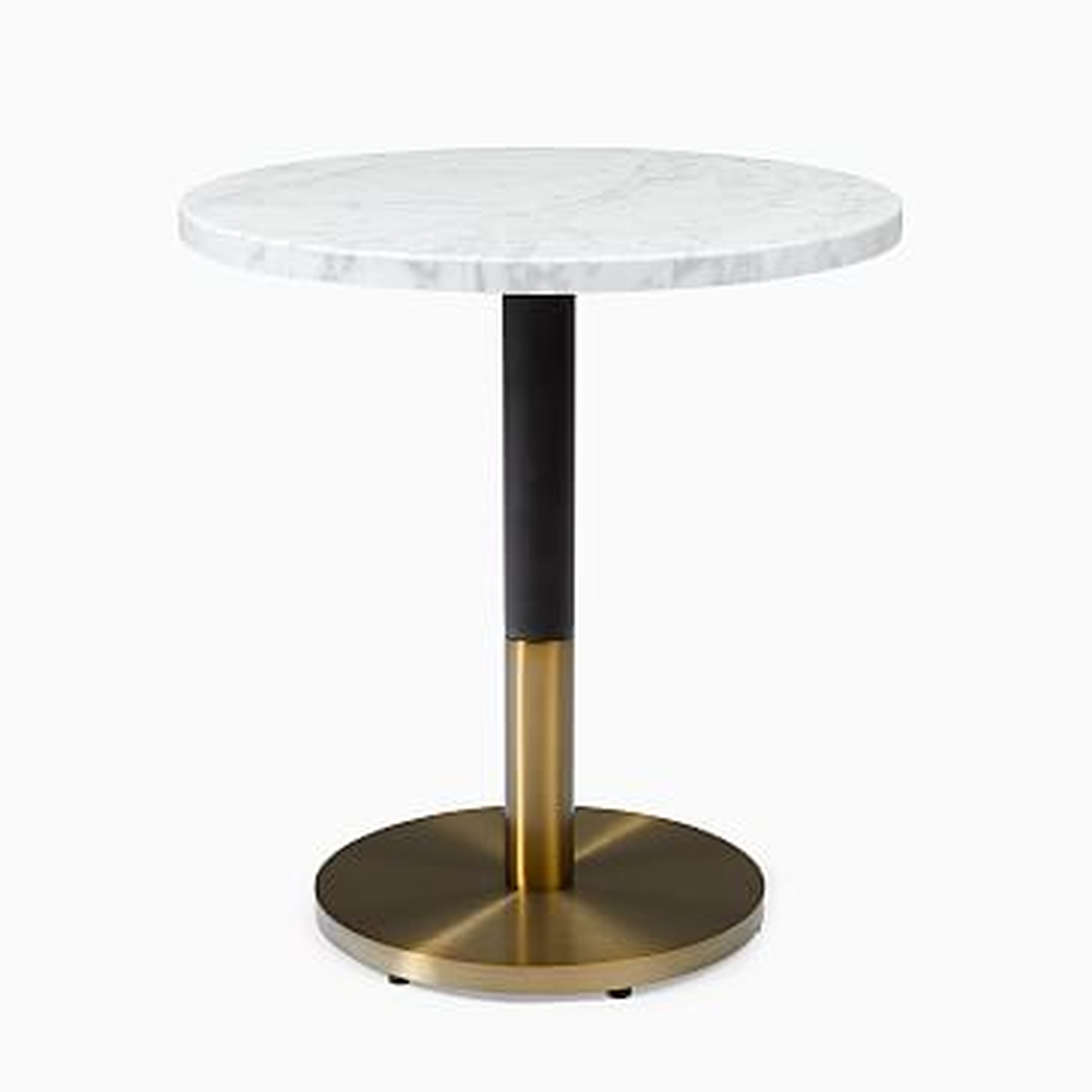 White Marble Round Bistro Table, 24", Orbit Dining, Brass - West Elm