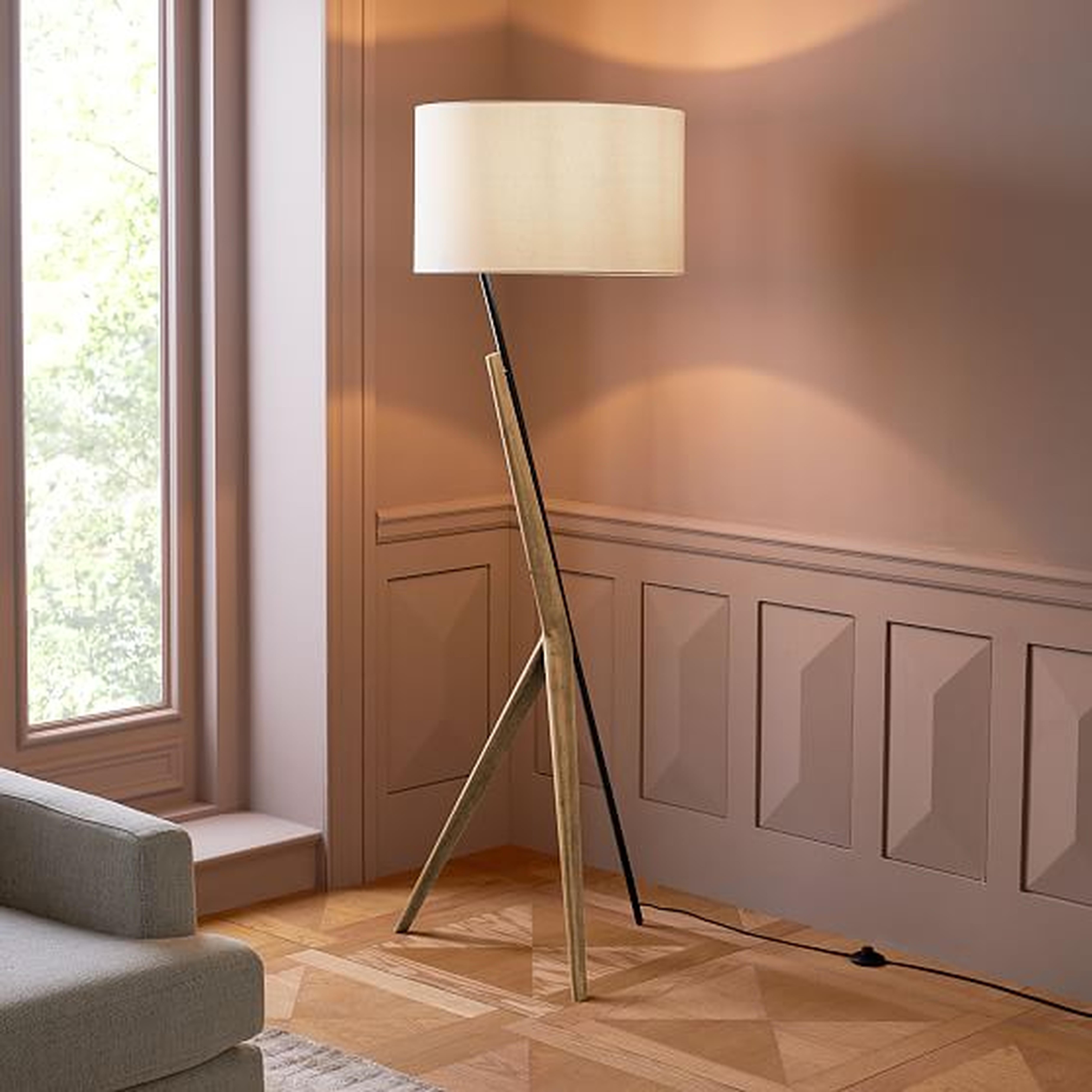 Caldas Floor Lamp, White Linen, Natural Ash - West Elm