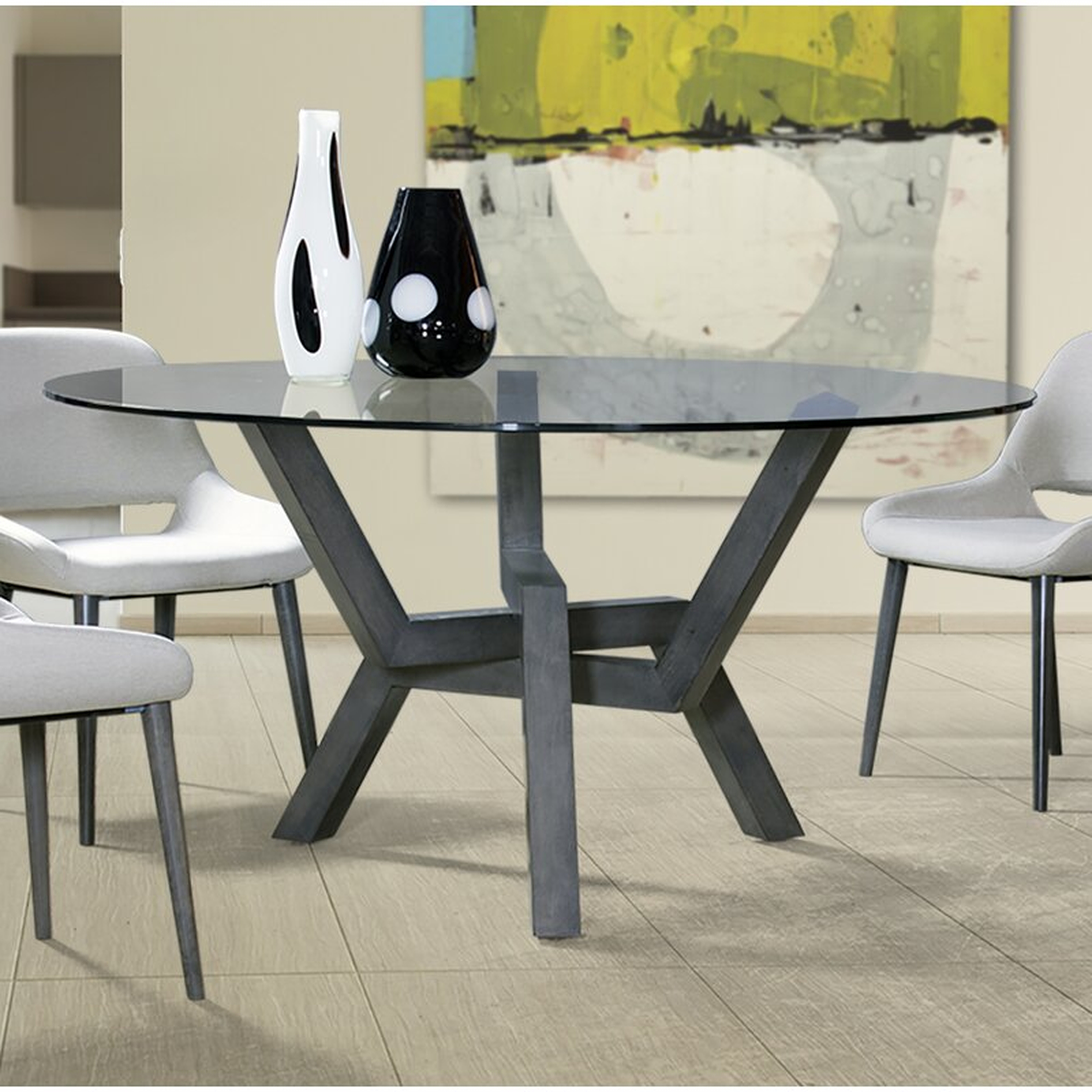 Cleo Glass Dining Table Base Color: Shadow, Size: 29" H x 48" L x 48" W - Perigold