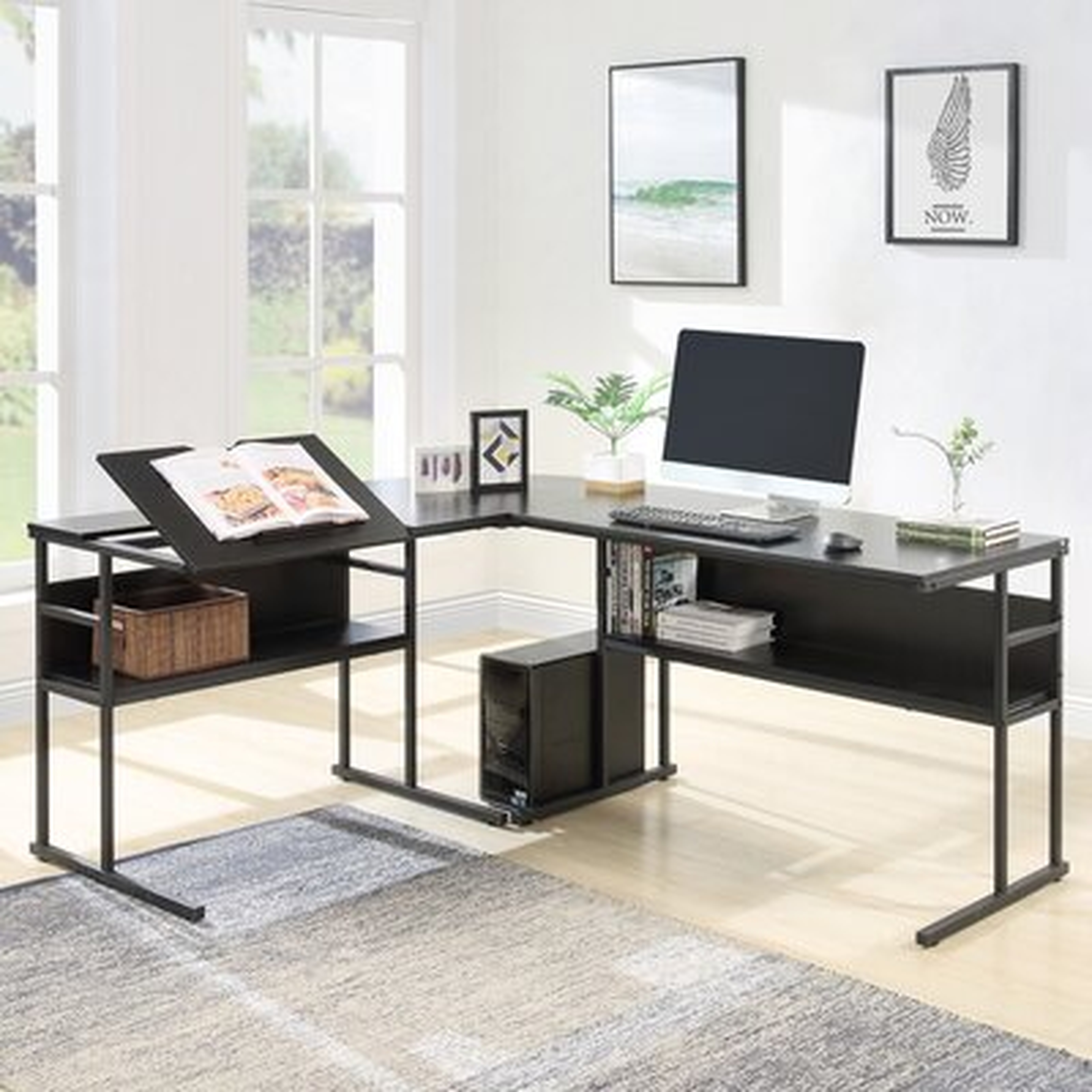 Office L-Shaped Desk With Bottom Bookshelves - Wayfair