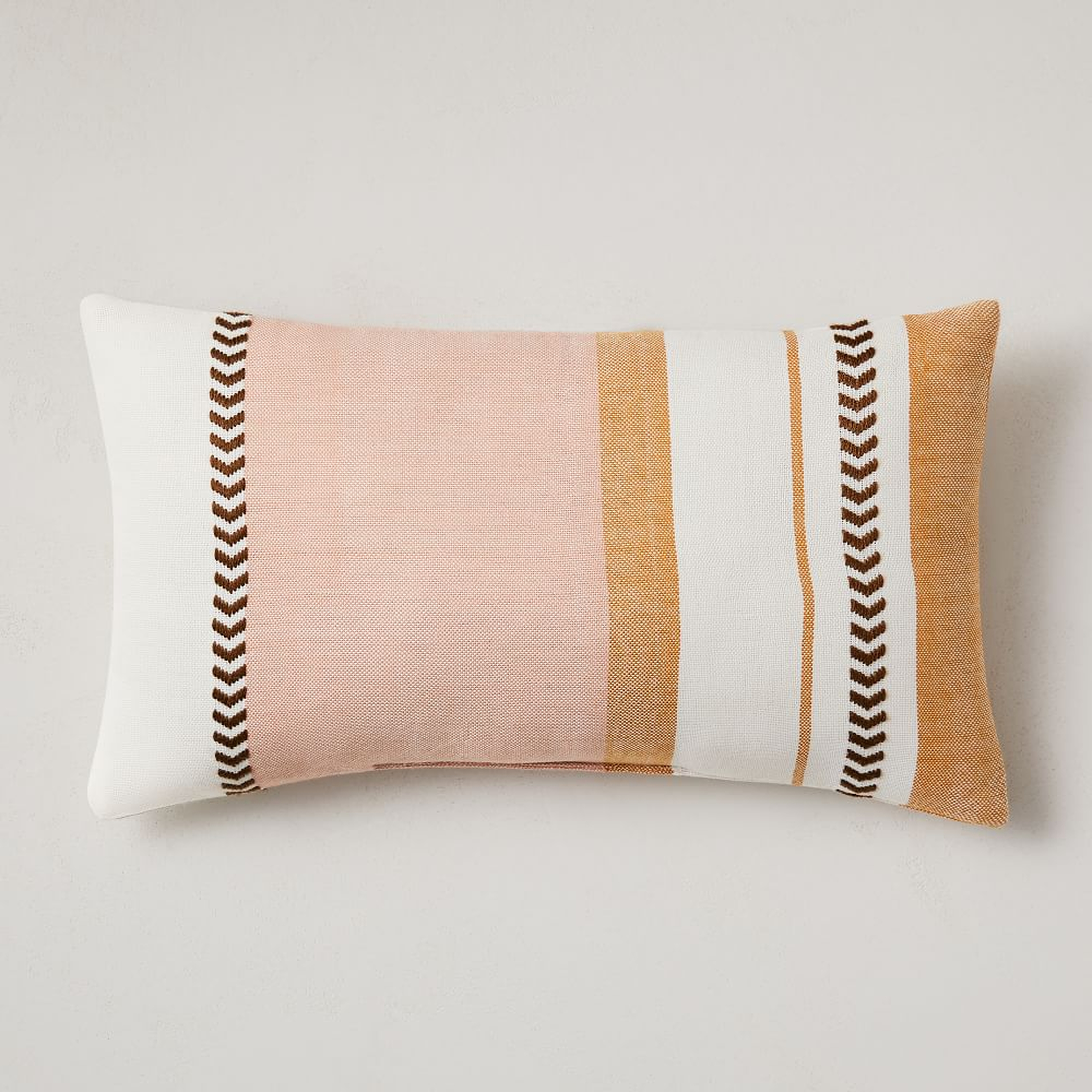 Outdoor Variegated Block Stripe Pillow, 12"x21", Bright Peach - West Elm