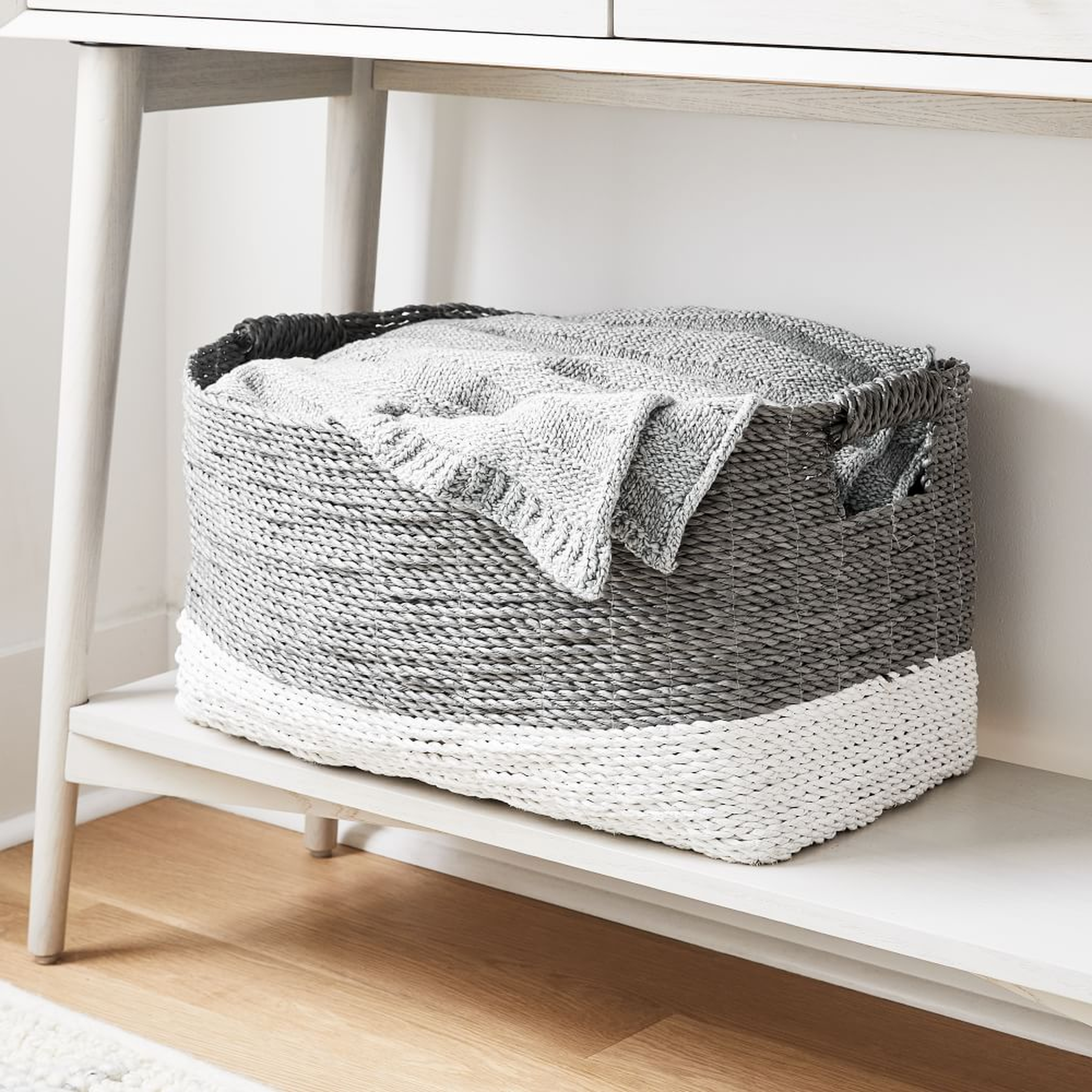 Two-Tone Woven Basket, Gray/White, Console - West Elm