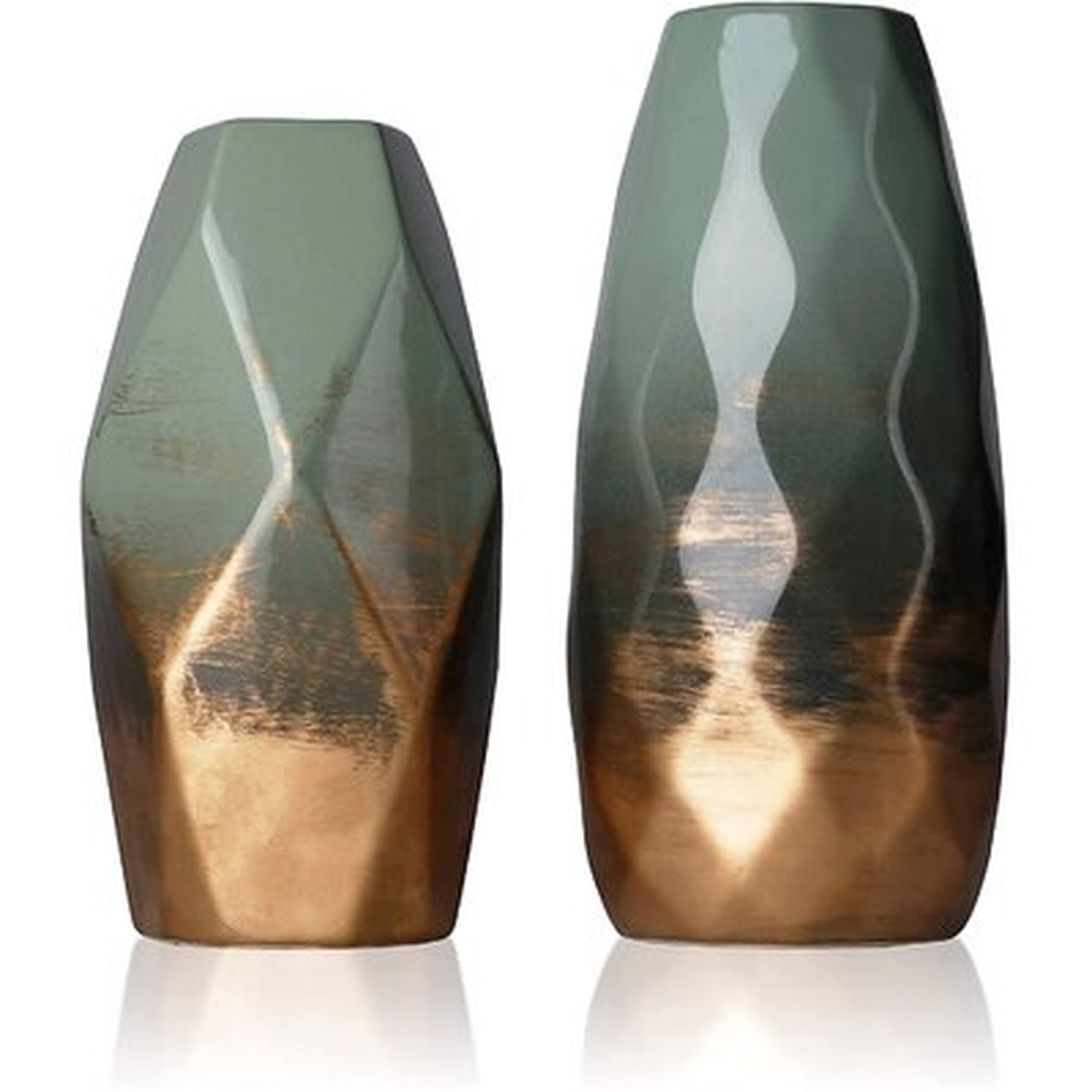 Modern Geometric Ceramic Vases Set Of 2, Green And Gold Vase For Home Decor, Decorative Vase For Living Room, Mantel, Table, Bedroom Decoration, - Wayfair
