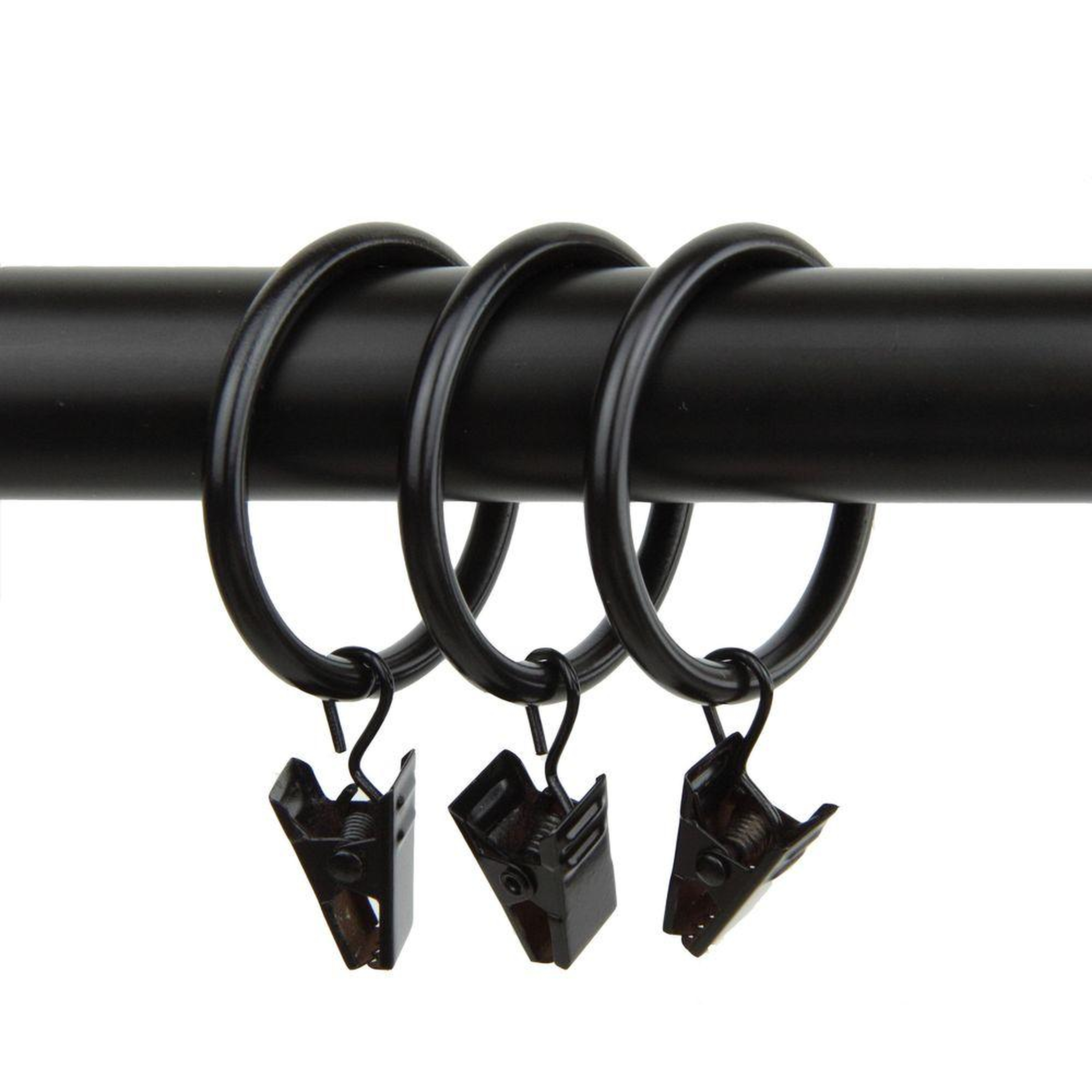 Rod Desyne 1-3/8" Decorative Rings in Black with Clips (Set of 10) - Home Depot