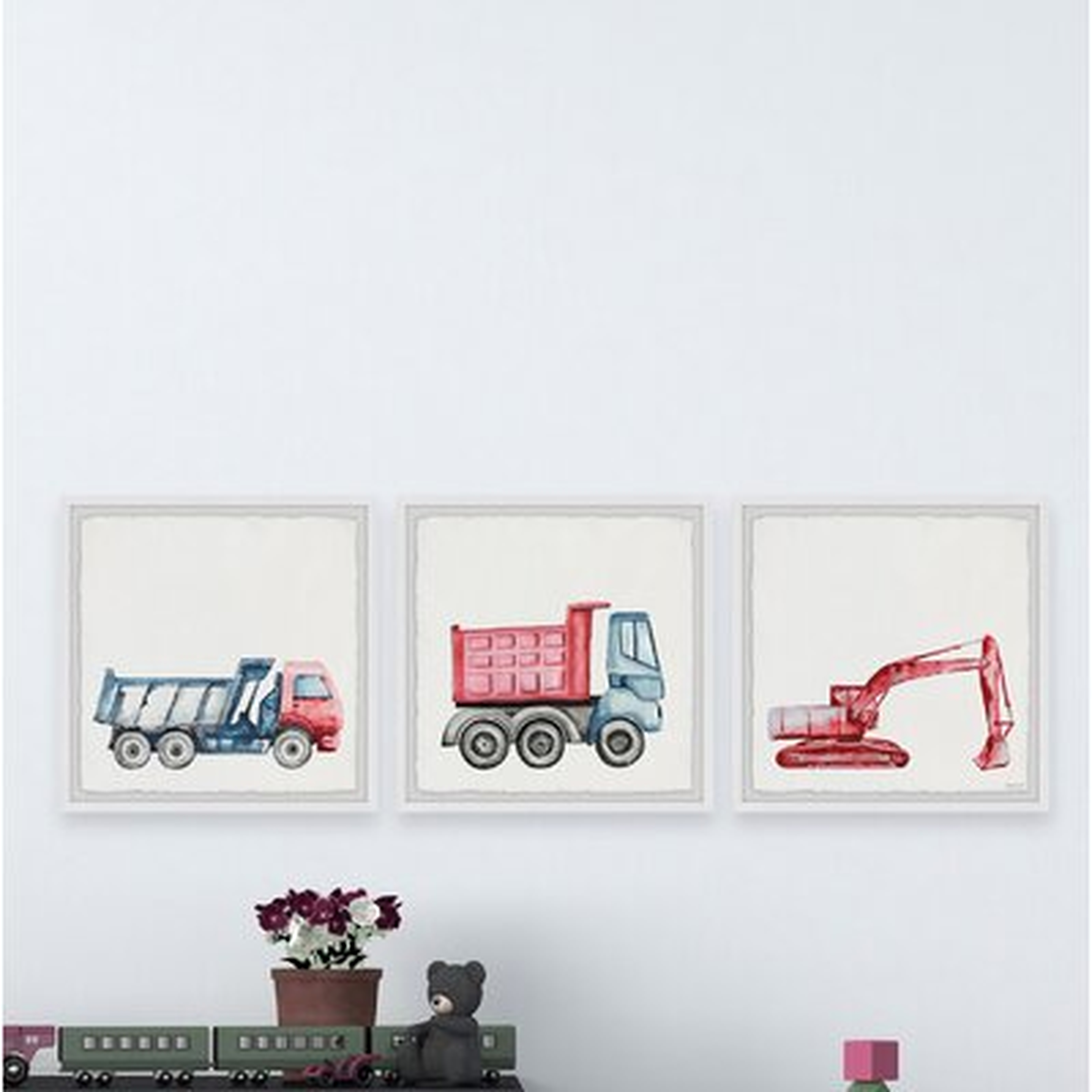 Acevedo Trucks and Diggers 3-Piece Framed Art Set - Wayfair