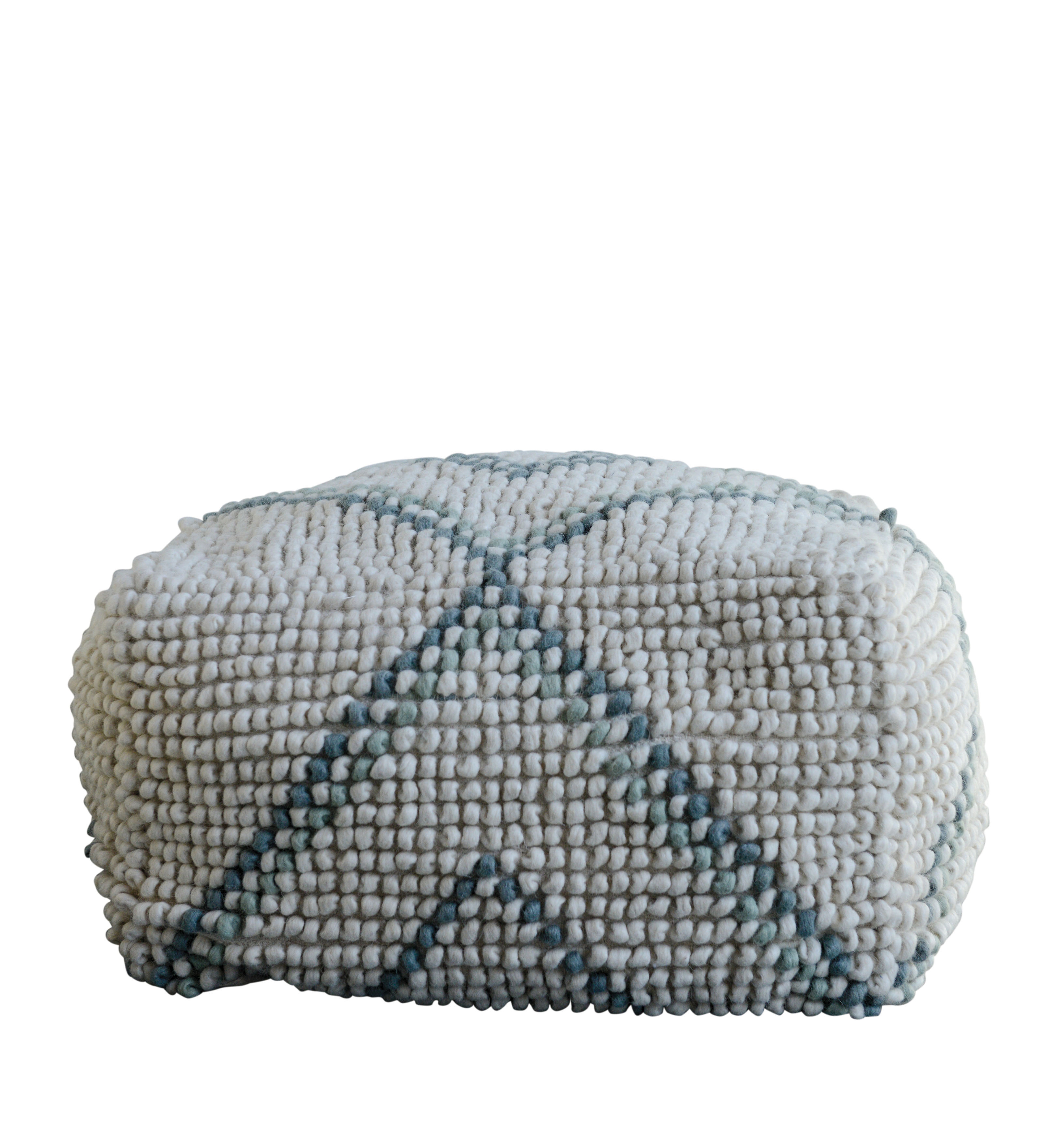 Cream New Zealand Pouf with Blue & Green Accents - Nomad Home