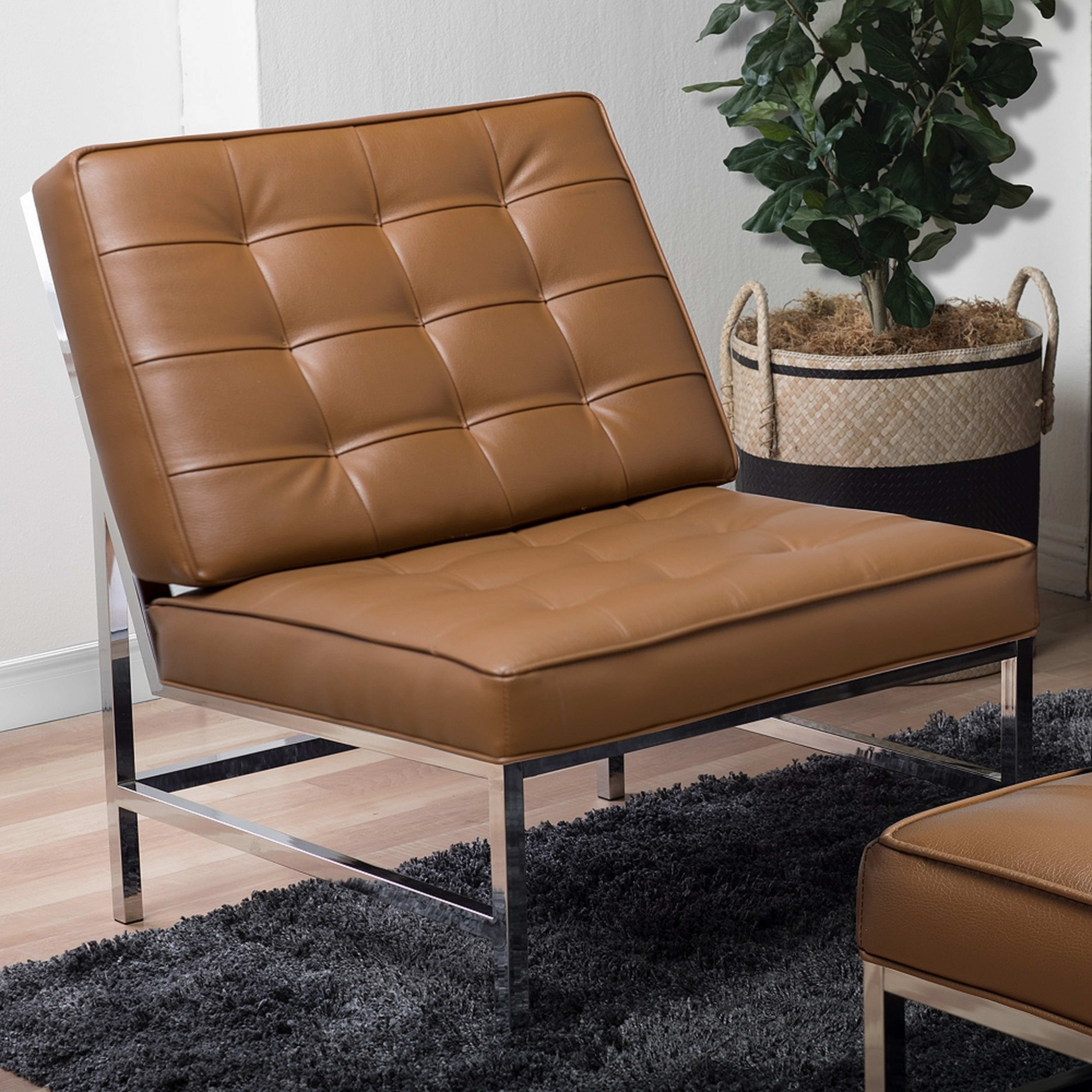 Ashlar Caramel Brown Bonded Leather Tufted Accent Chair - Style # 98R69 - Lamps Plus
