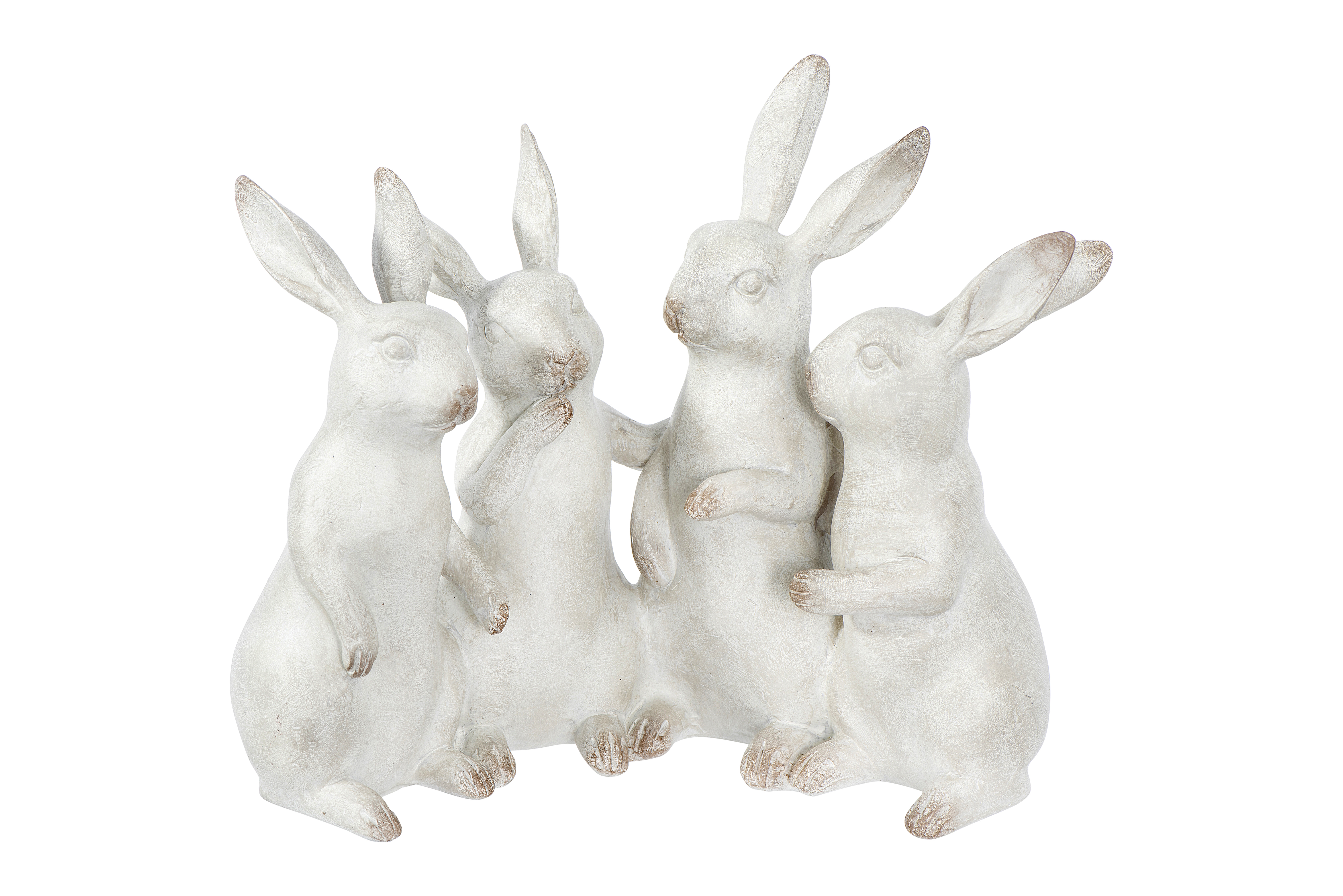 Whitewashed Polyresin Bunny Rabbit Quartet - Nomad Home