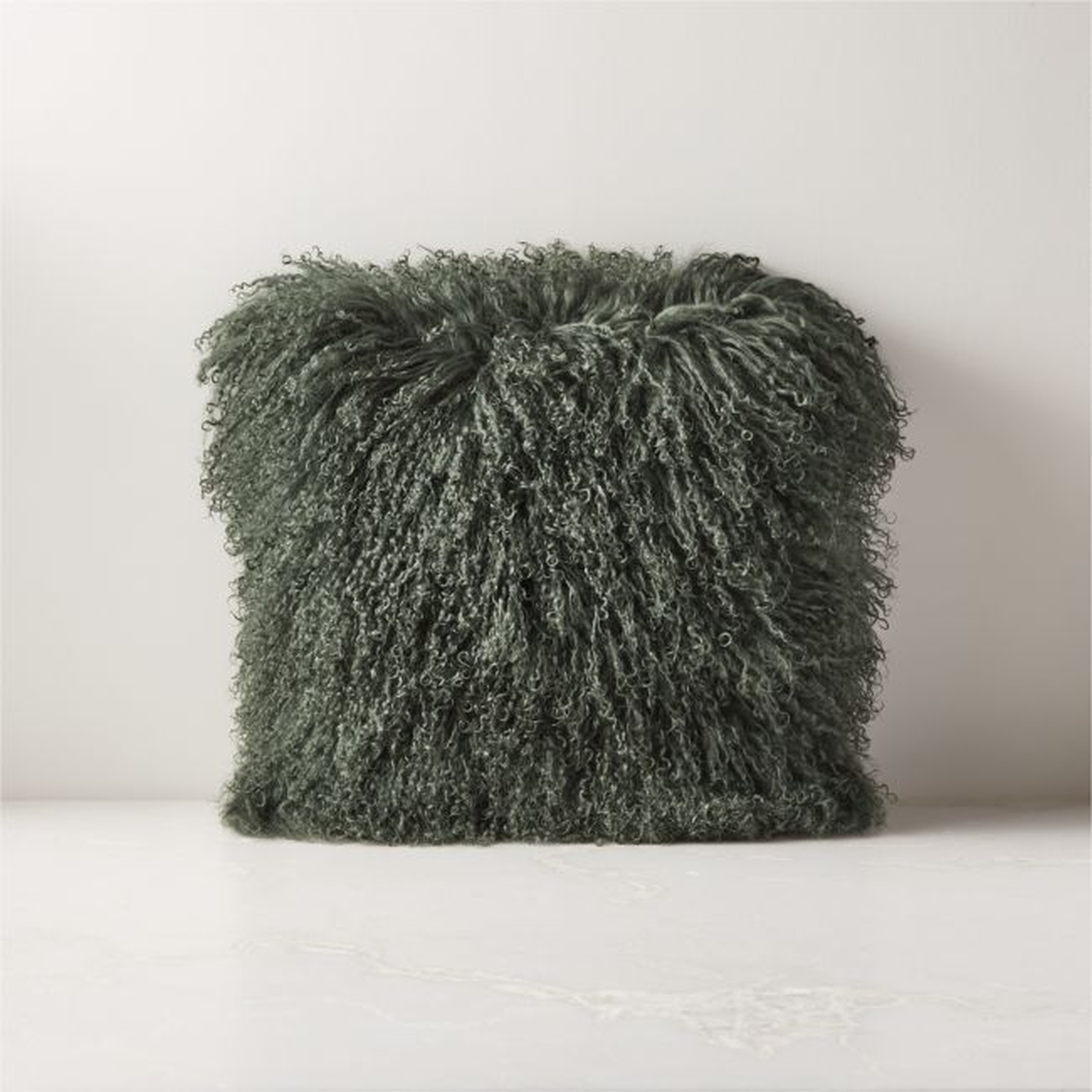 Mongolian Green Sheepskin Fur Throw Pillow Cover 16"x16" - CB2