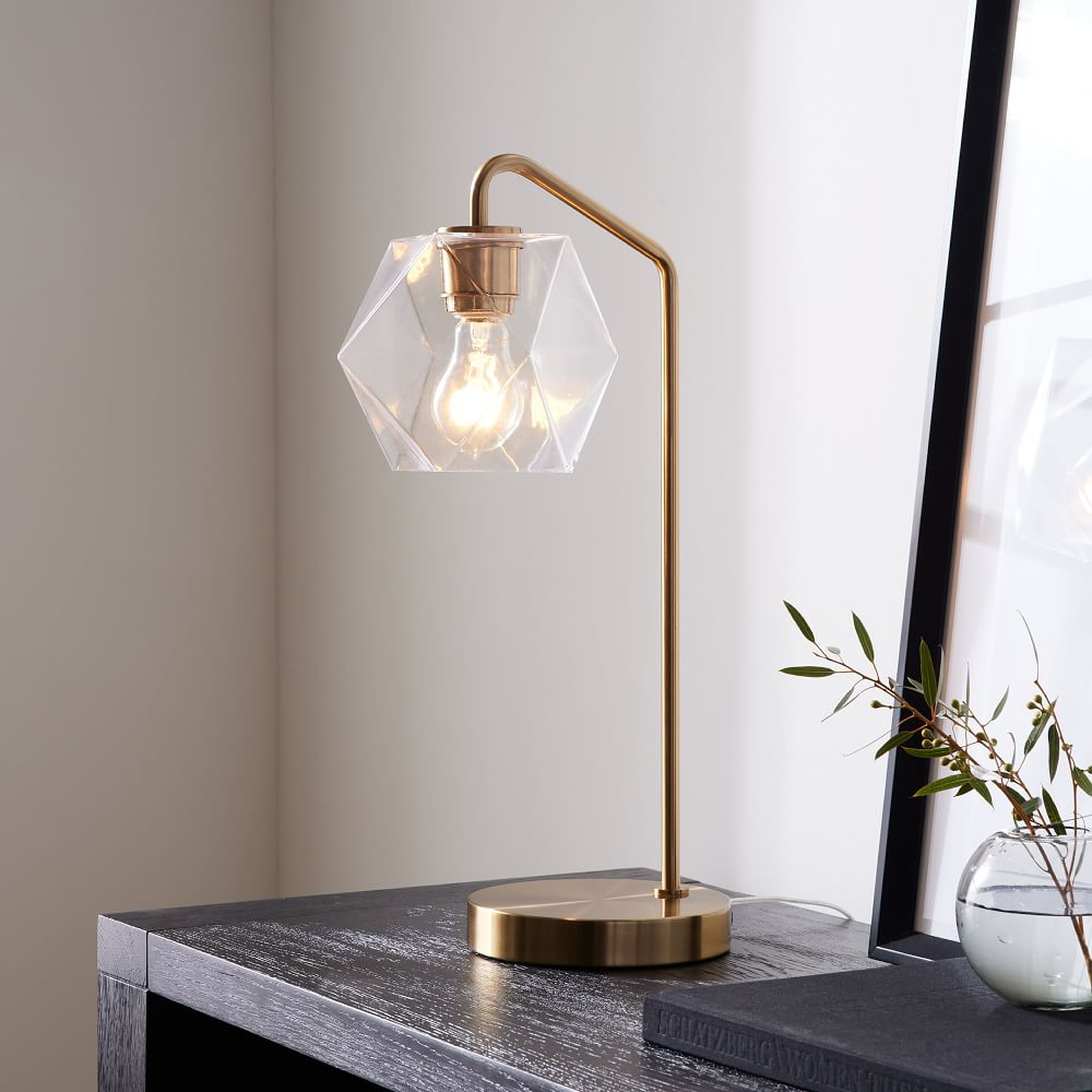 Sculptural Table Lamp Antique Brass Clear Glass Faceted - West Elm