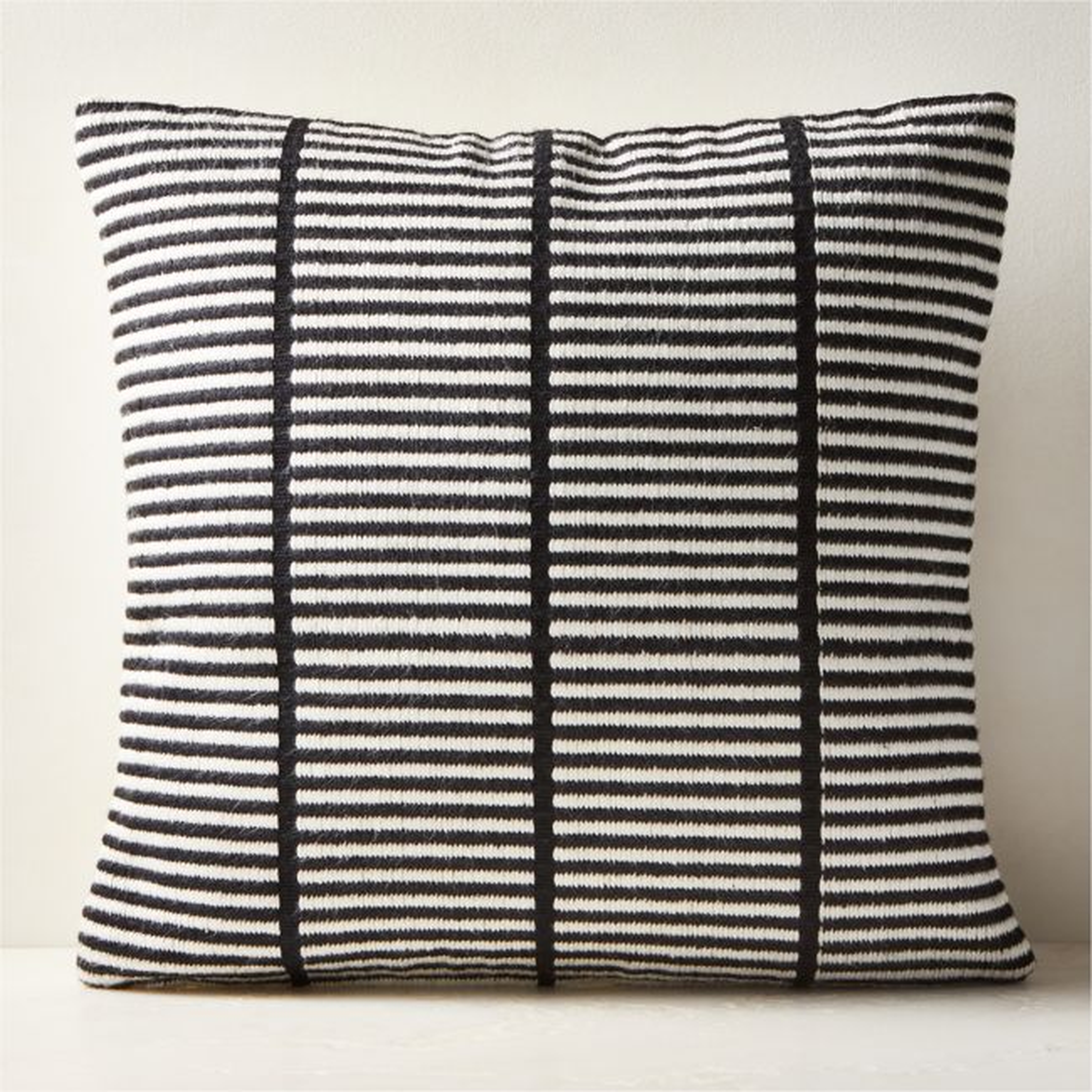 Stria Black and White Woven Silk Throw Pillow with Down-Alternative Insert 23"x23" by Ackerman - CB2