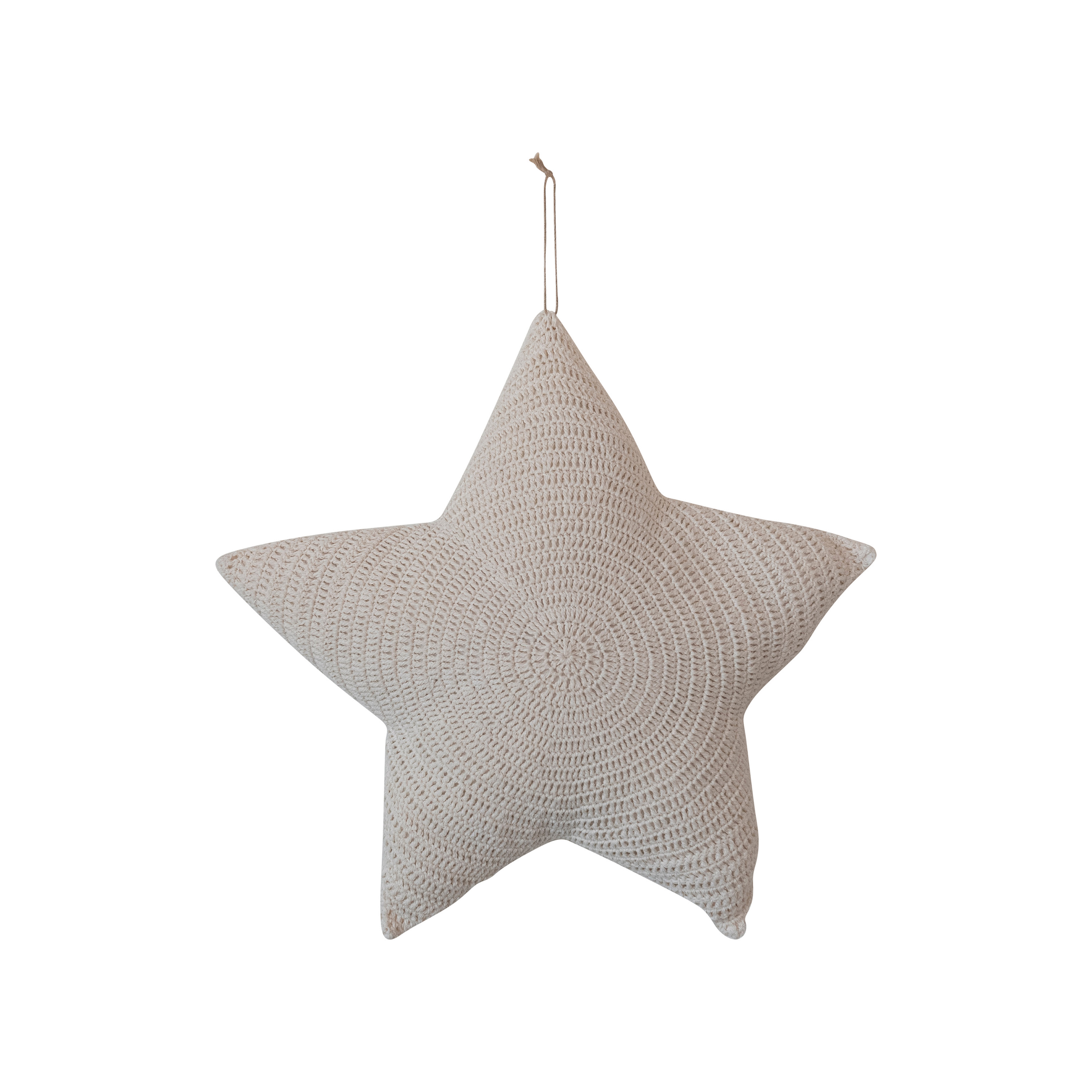 Hand-Woven Reclaimed Cotton Crocheted Star Shaped Pillow, Cream - Creative Co-Op