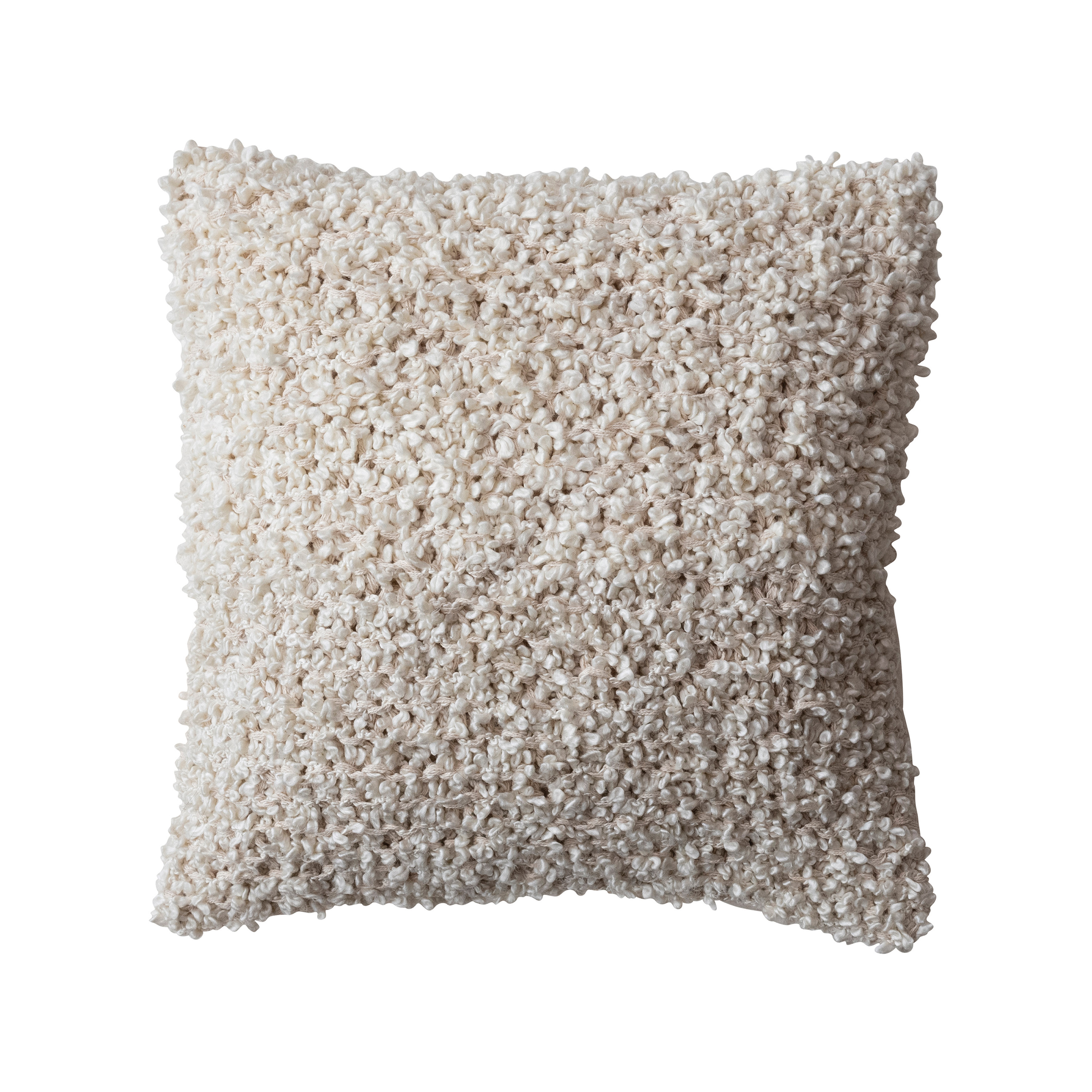 Woven Cotton Blend Bouclé Pillow, Cream - Creative Co-Op