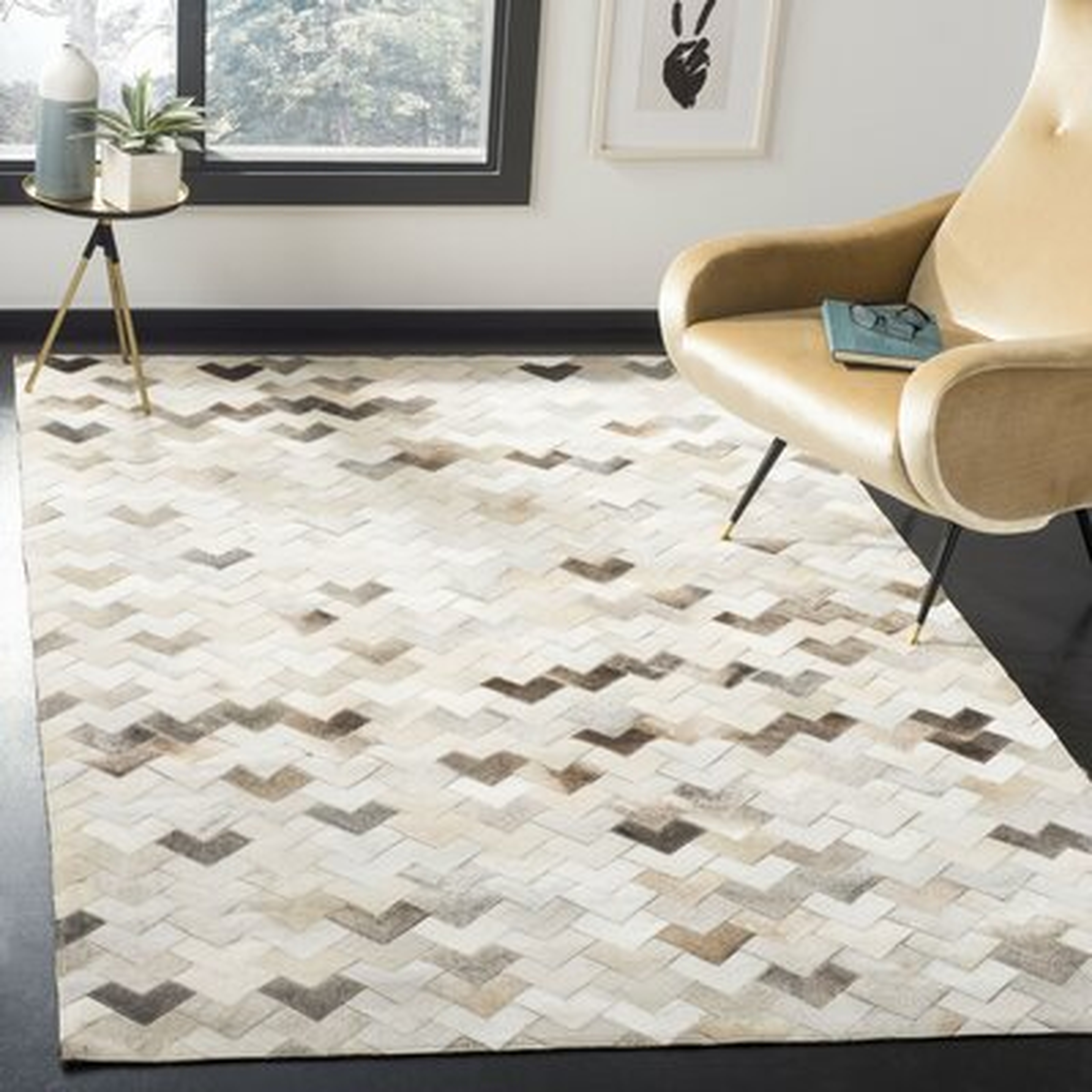 Stasia Handwoven Flatweave Natural Cowhide Area Rug - Wayfair