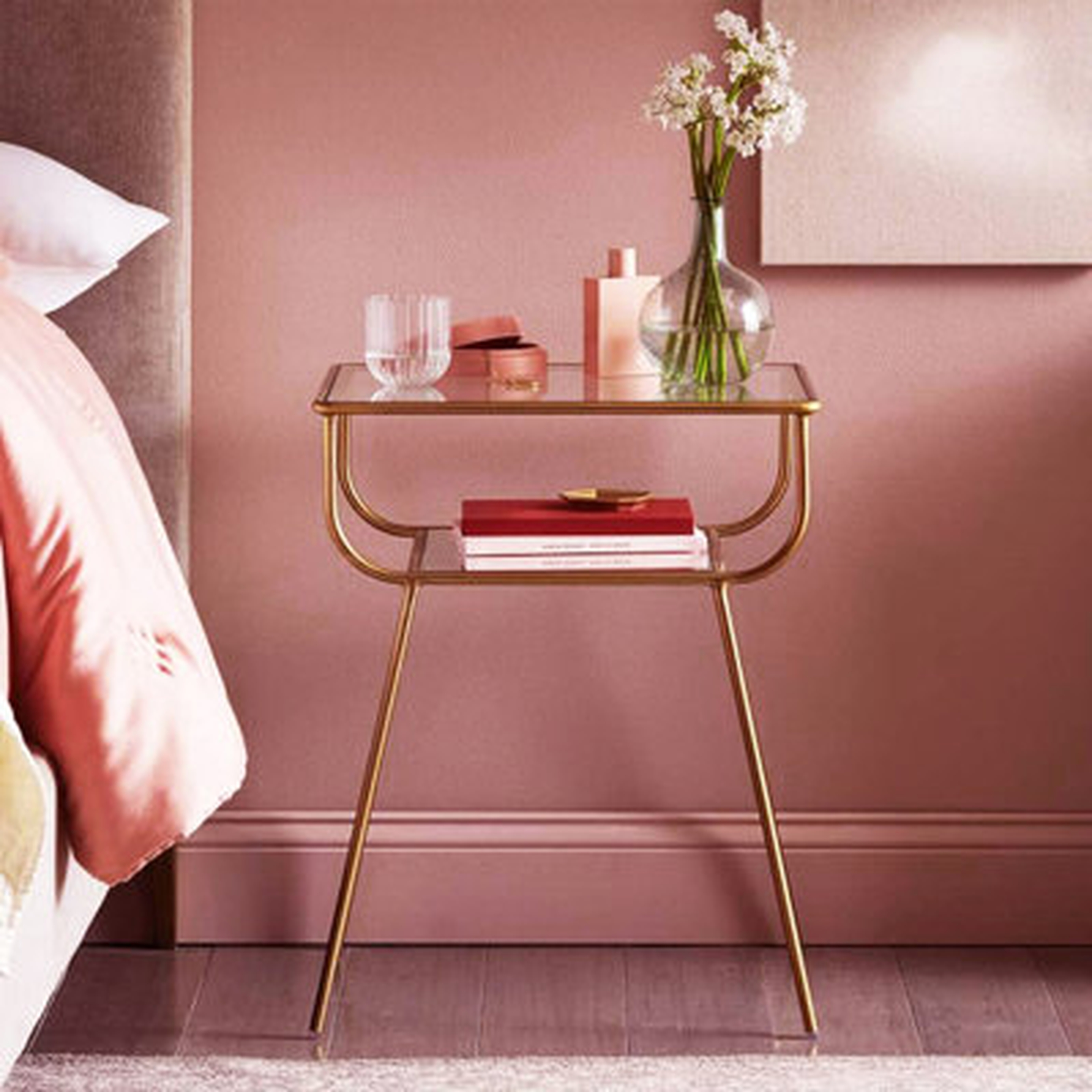 Noah-Reevie 23'' Tall Iron Nightstand in Gold - Wayfair