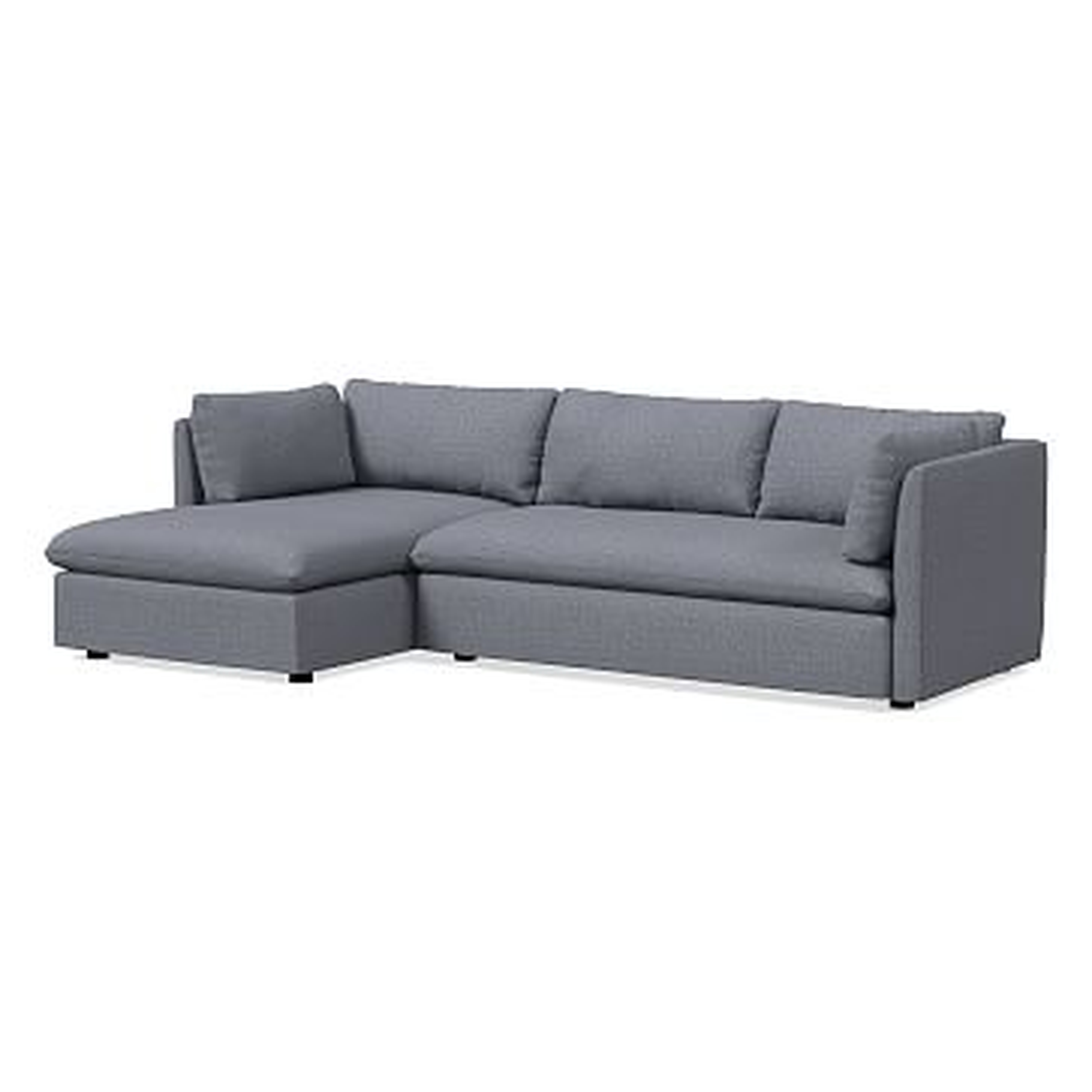 Shelter Sectional Set 05: Right Arm 2.5 Seater Sofa, Left Arm Chaise, Poly, Yarn Dyed Linen Weave, Graphite, Concealed Support - West Elm