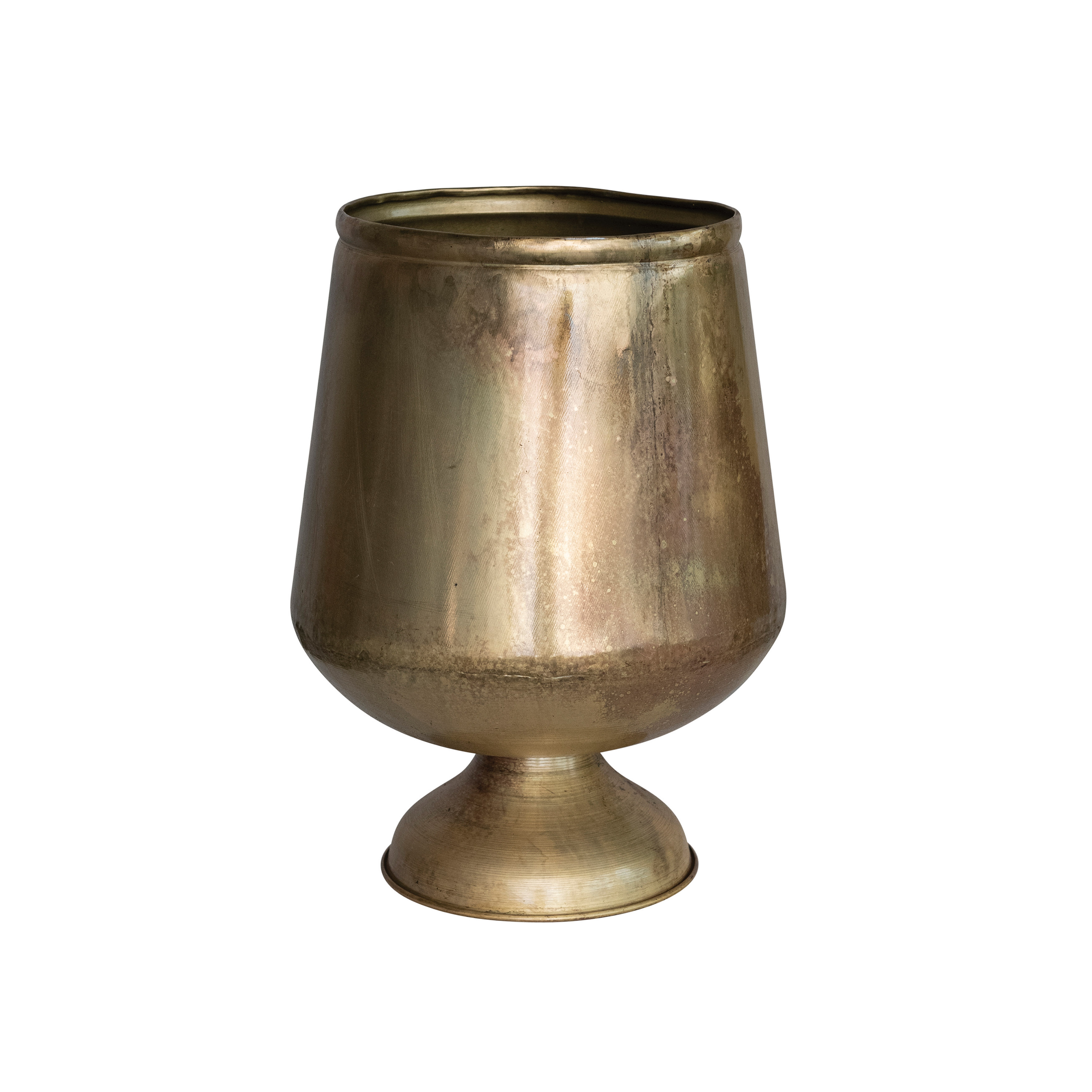 12.5 Inches Round Metal Footed Planter, Holds 9 Inches Pot, Antique Brass Finish - Creative Co-Op