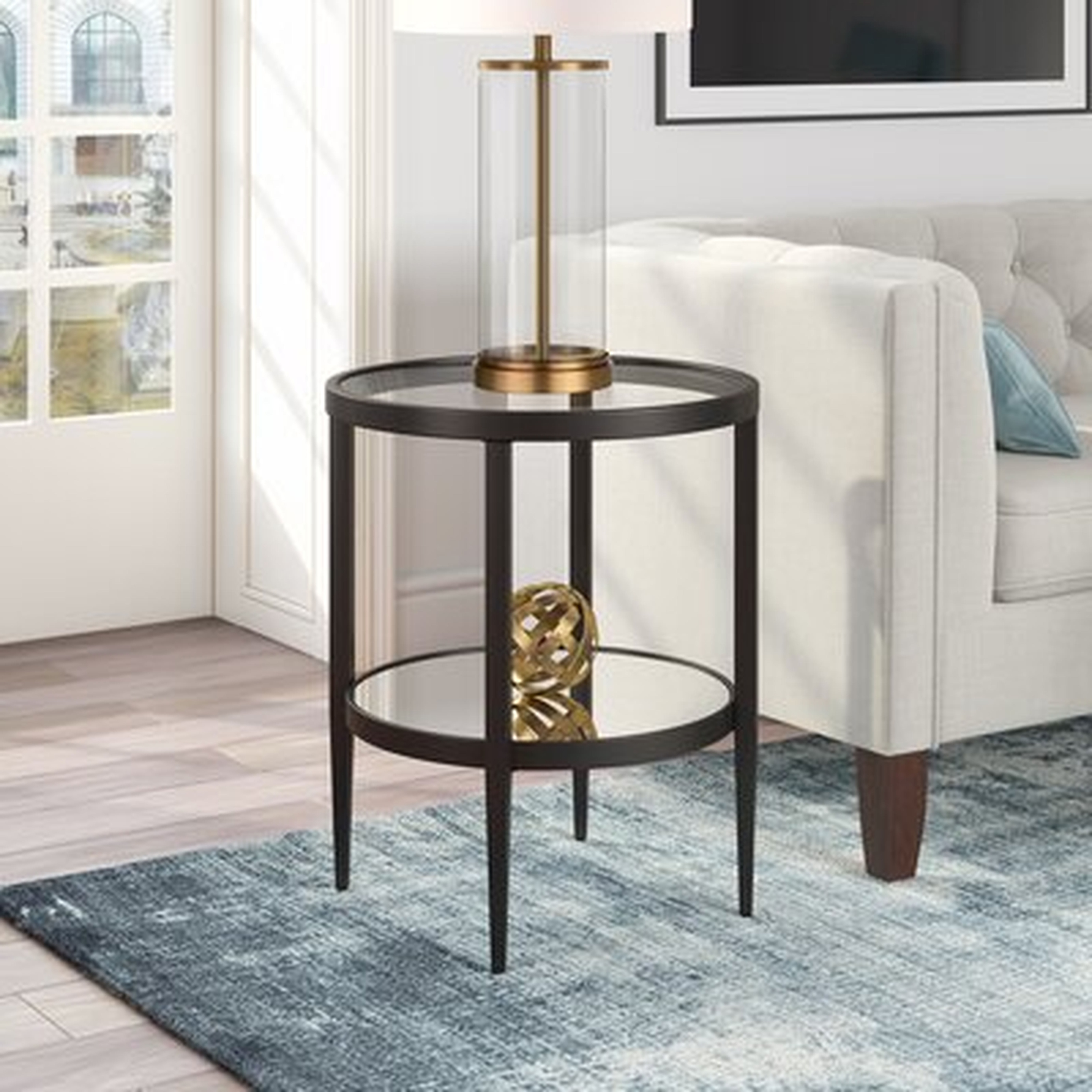 Barbara Glass Top End Table with Storage - Wayfair
