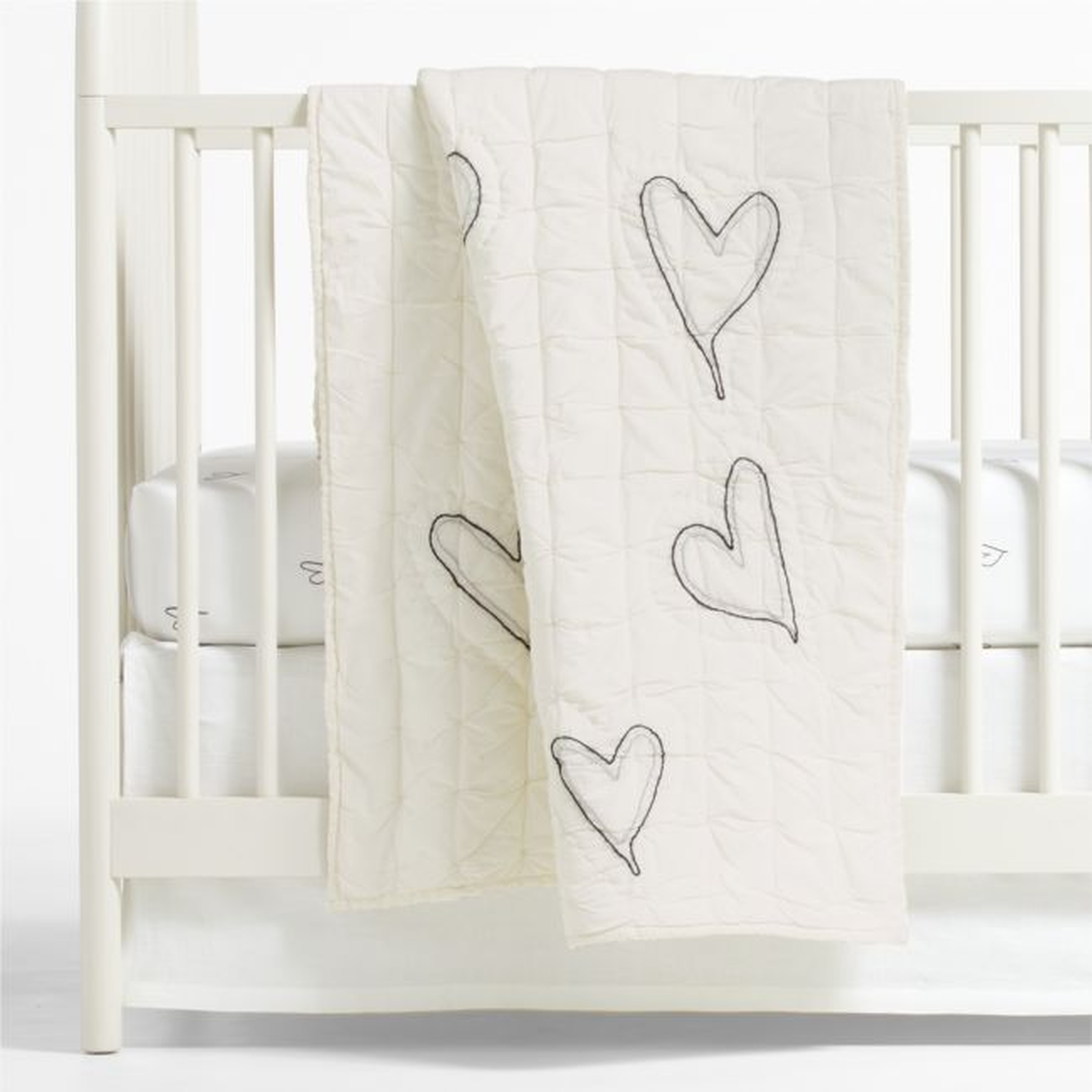 Charcoal Heart Organic Cotton Baby Crib Quilt by Leanne Ford - Crate & Kids