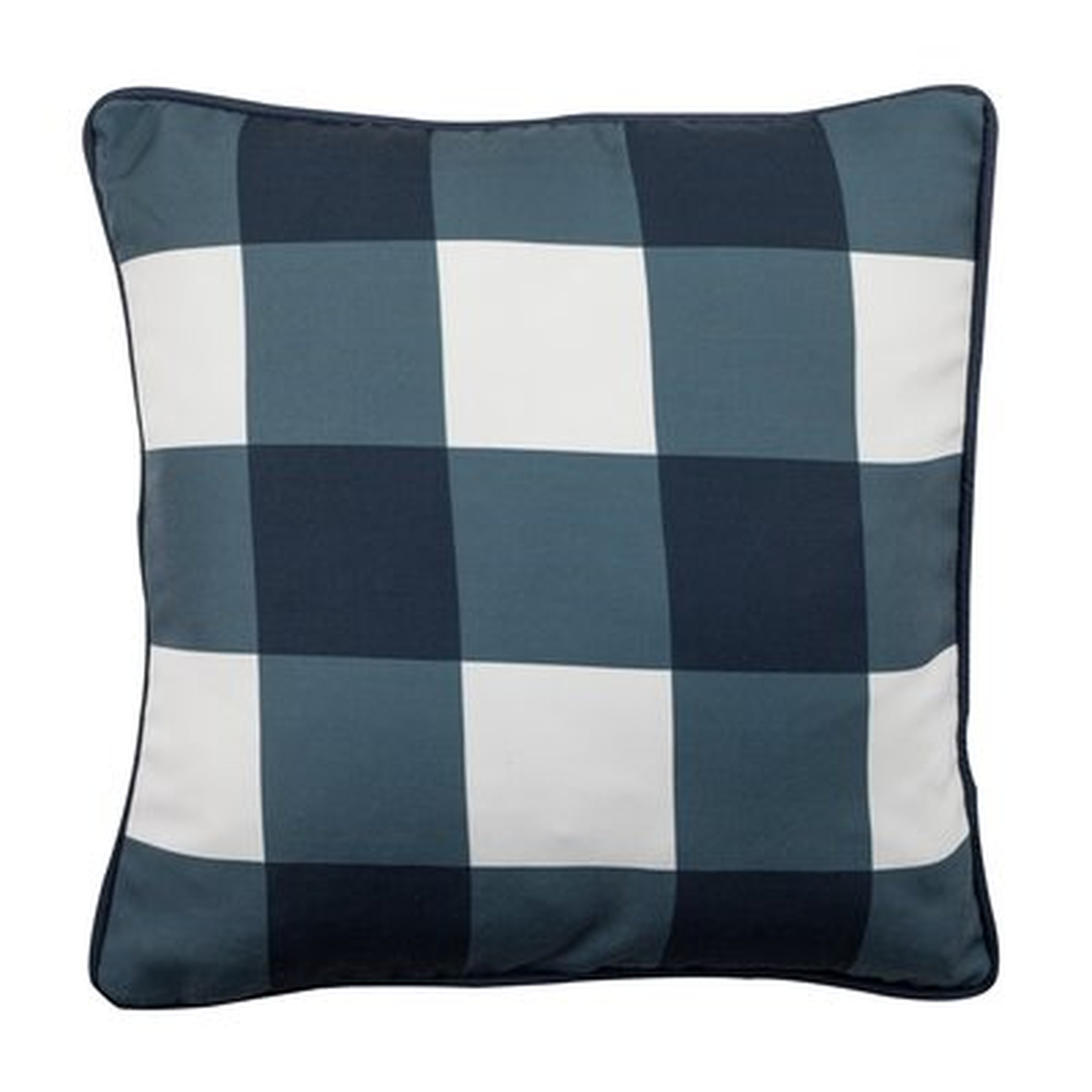 Buffalo Plaid Outdoor Pillow, Blue, 17" Sq. With Piping - Wayfair