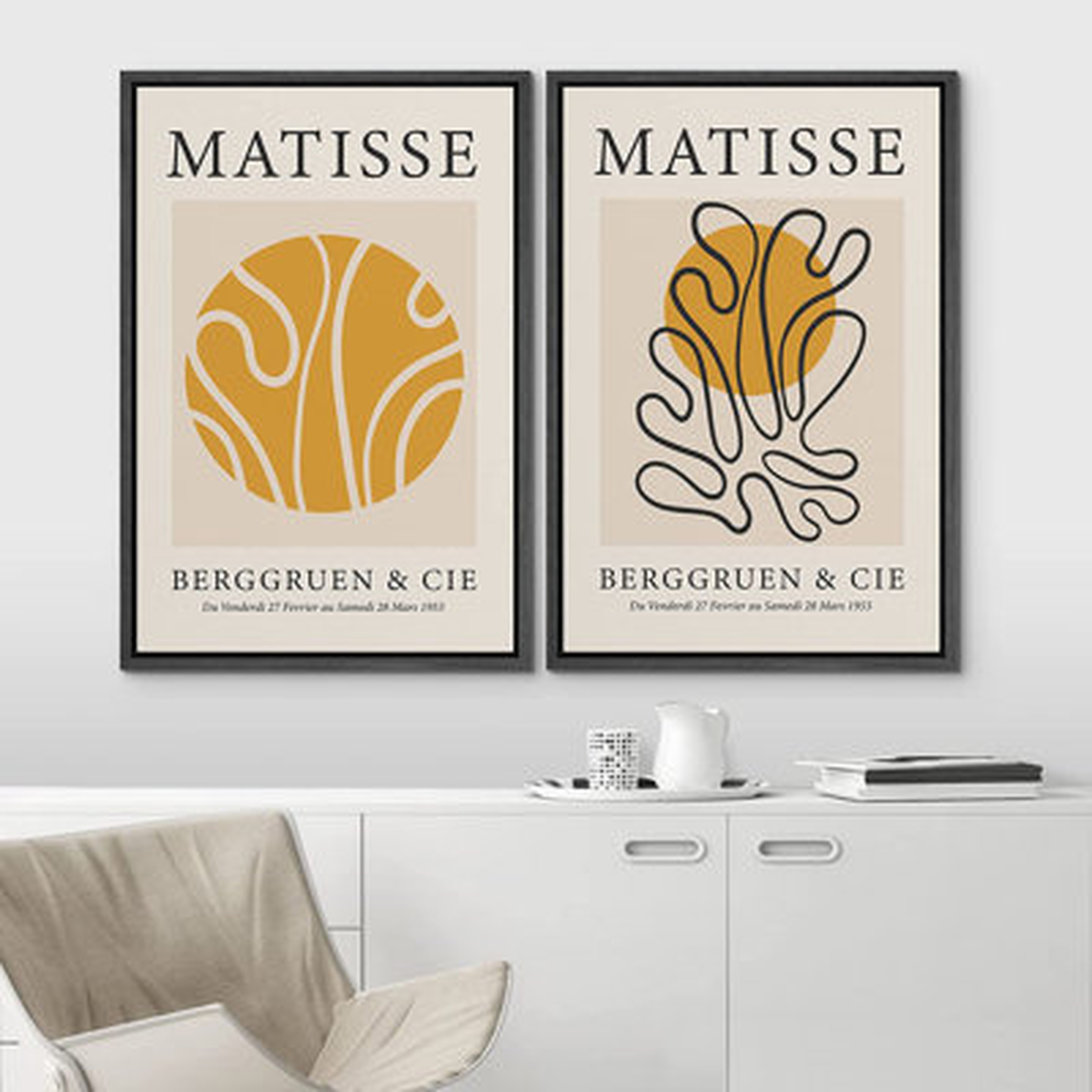 IDEA4WALL Framed Canvas Print Wall Art Set Matisse Yellow Geometric Wave Floral Collage Abstract Shapes Illustrations Modern Art Decorative For Living Room, Bedroom, Office - Wayfair