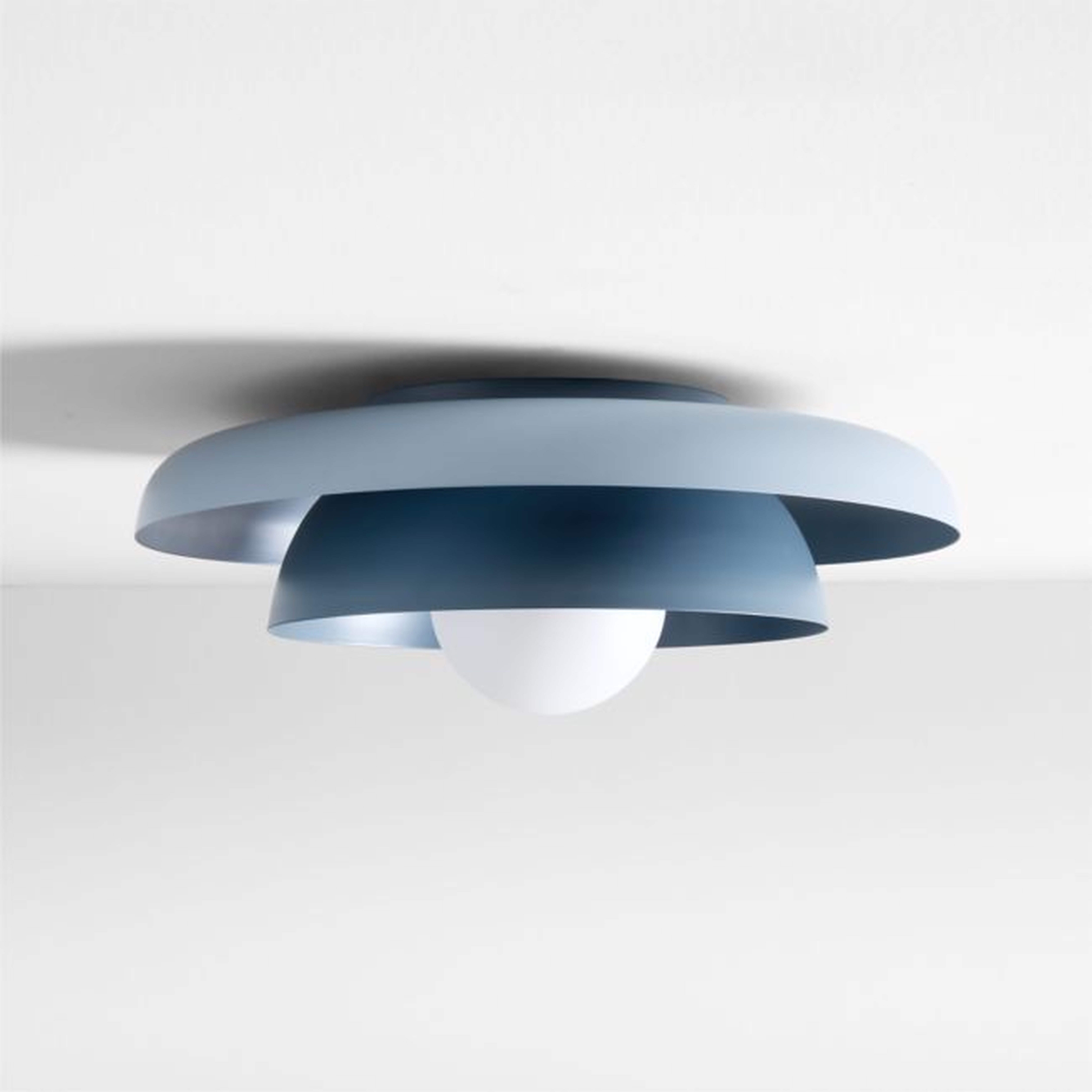 Nello Mist Blue and Slate Blue Metal Saucer 18" Kids Flush Mount Ceiling Light - Crate and Barrel
