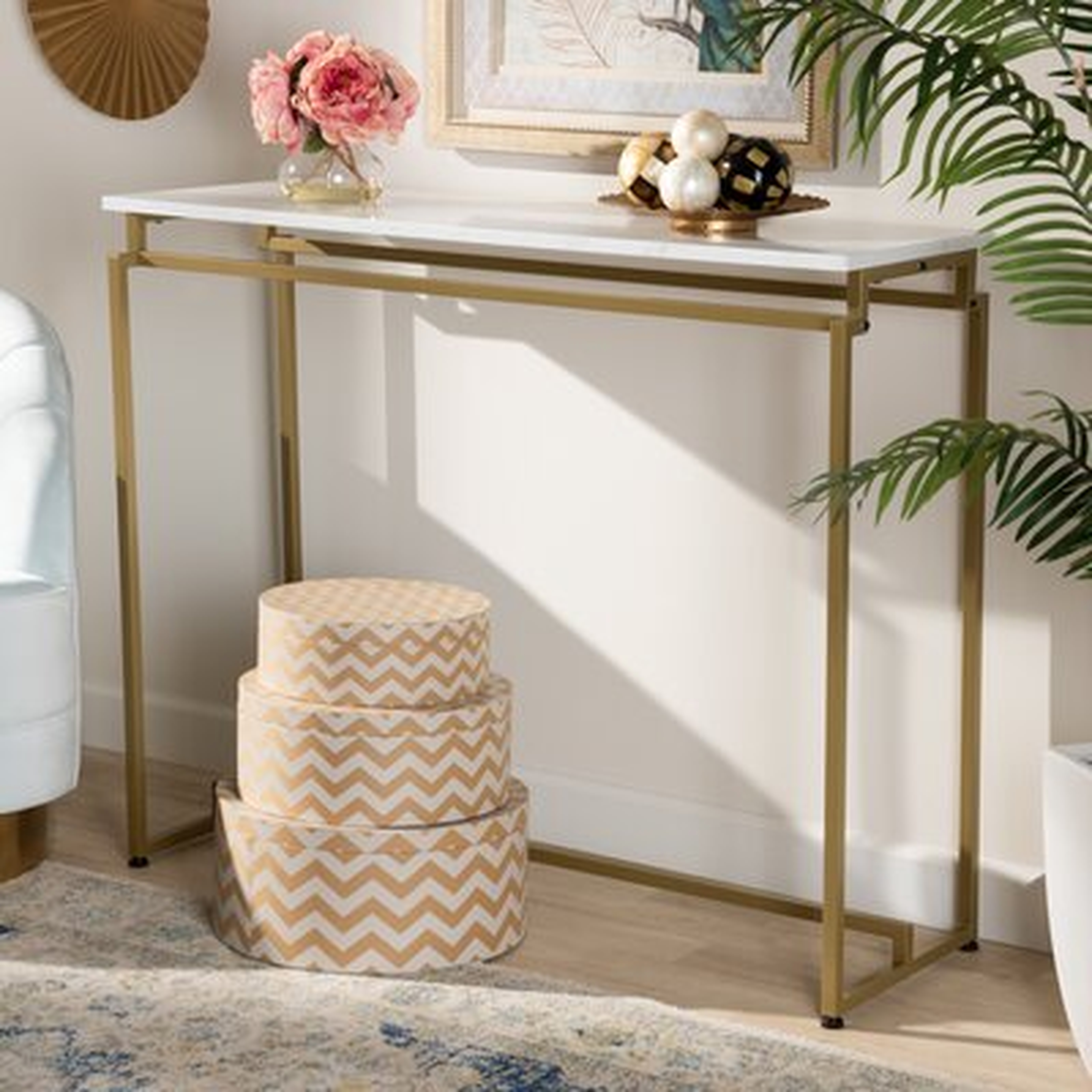 Allynn Modern And Contemporary Brushed Gold Finished Metal Console Table With Faux Marble Tabletop - Wayfair