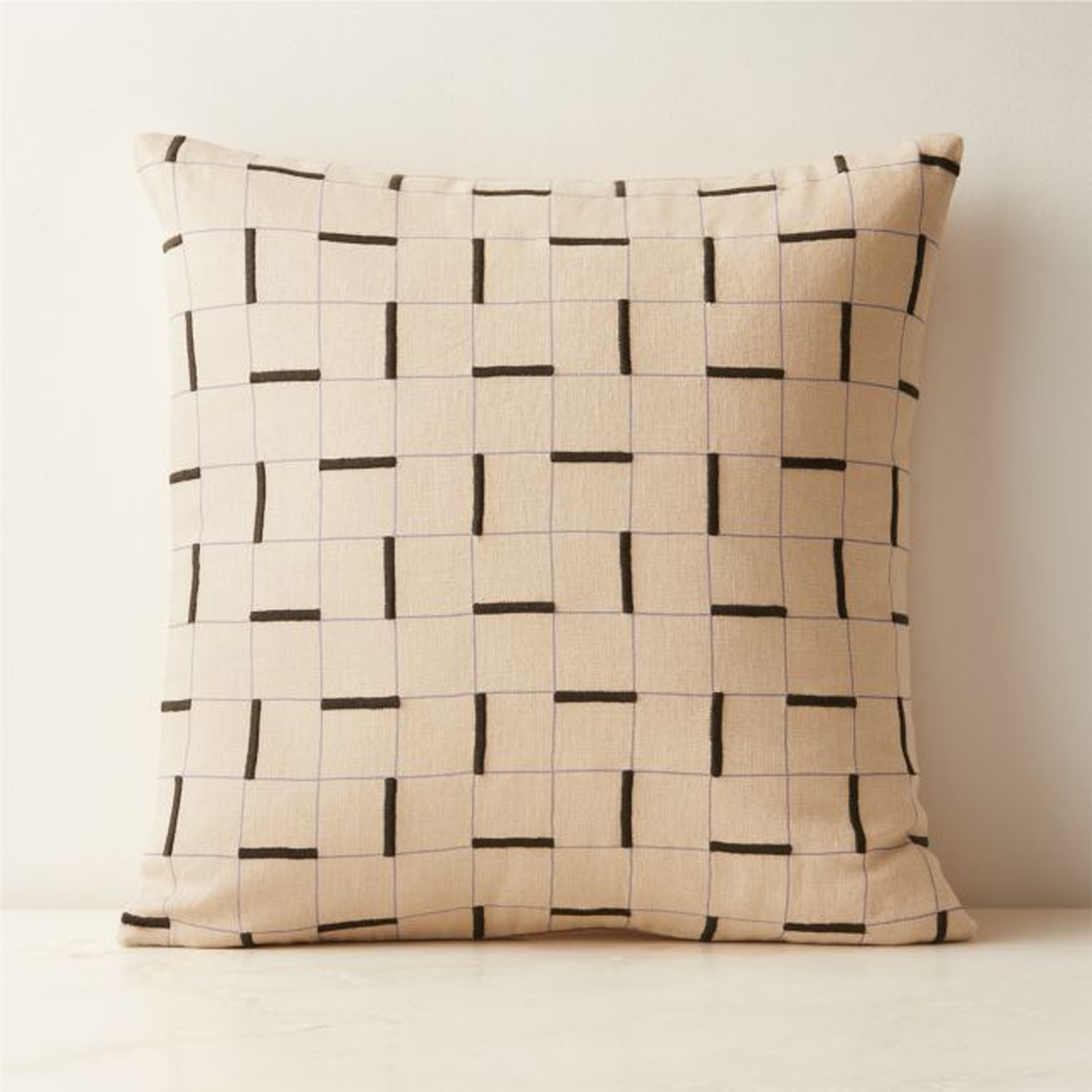 Symi Brown and Smoked Lavender Embroidered Linen Throw Pillow Cover 20"x20" - CB2